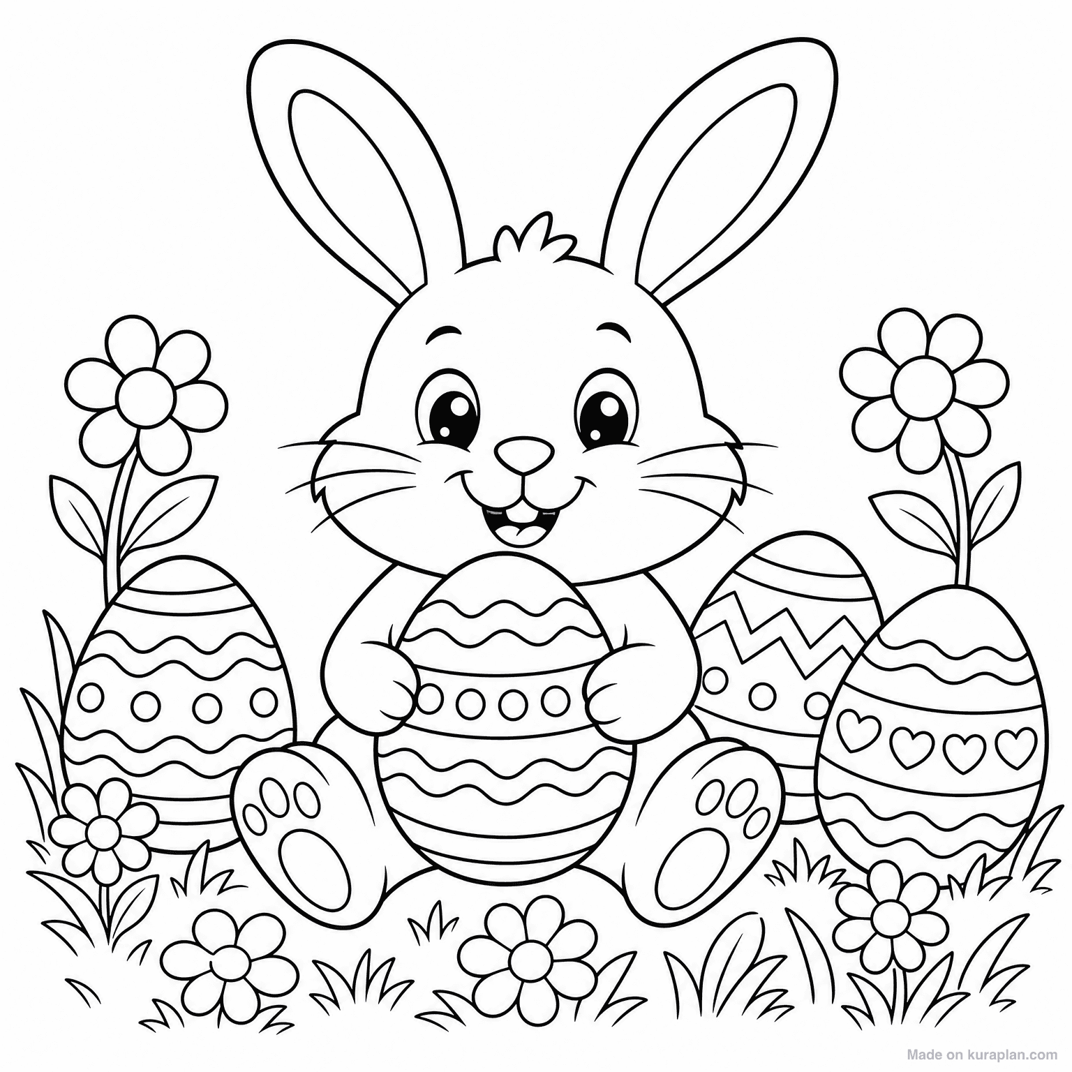 Easter Bunny with Decorated Eggs — Coloring Page