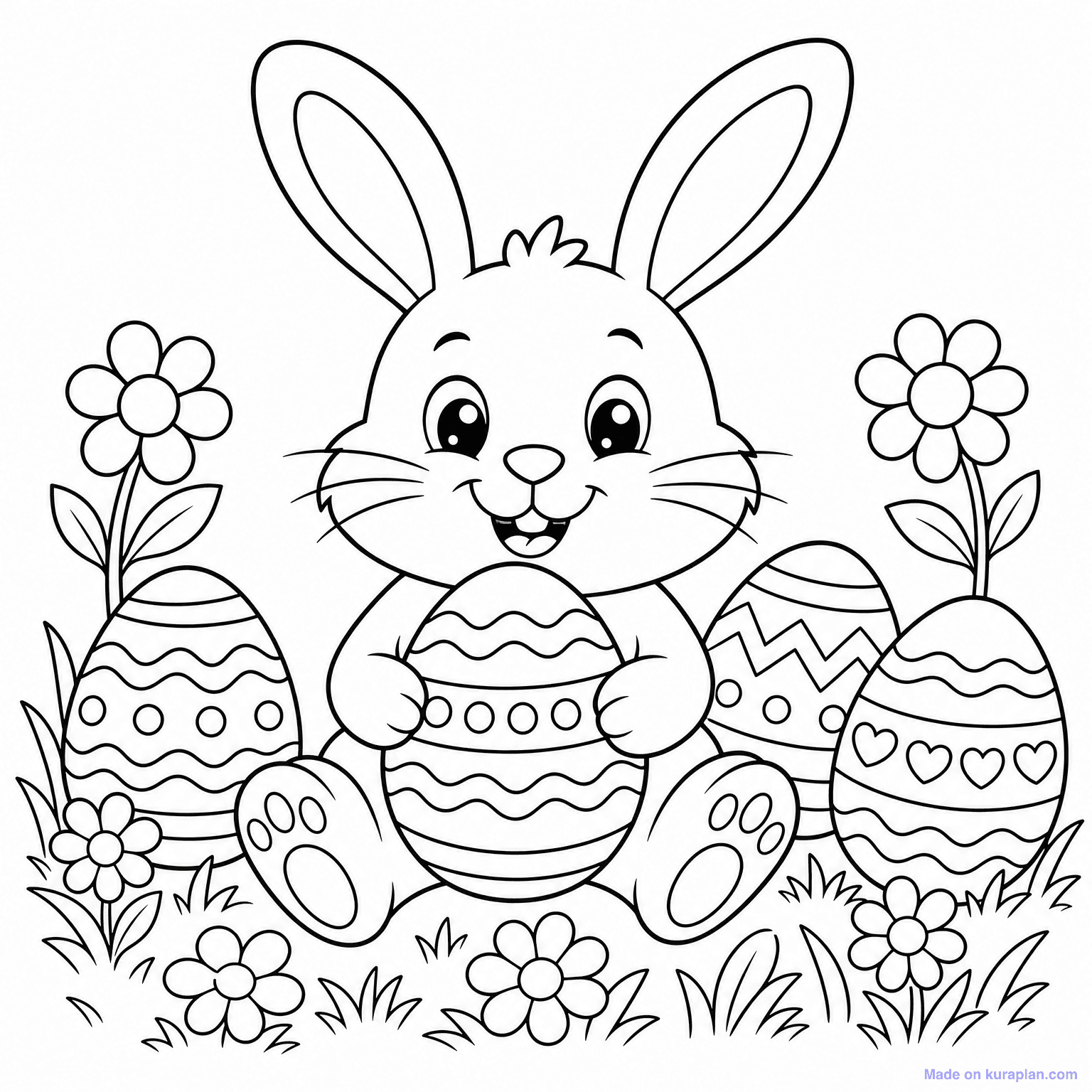 Easter Bunny with Decorated Eggs — Coloring Page