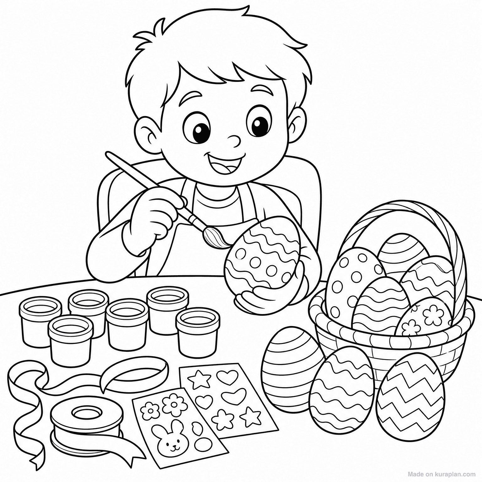 Decorating Easter Eggs — Coloring Page