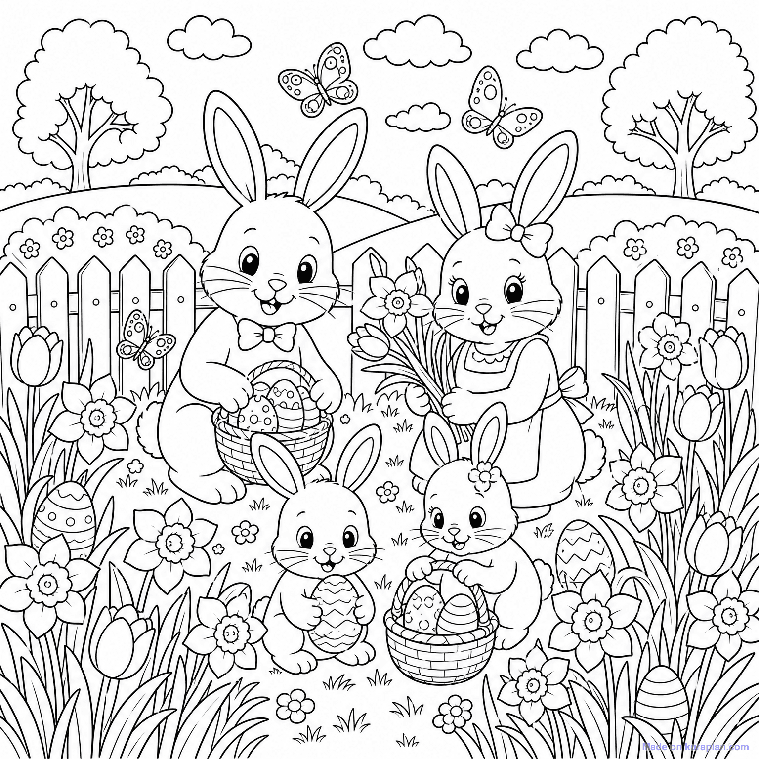 Easter Garden Scene — Coloring Page