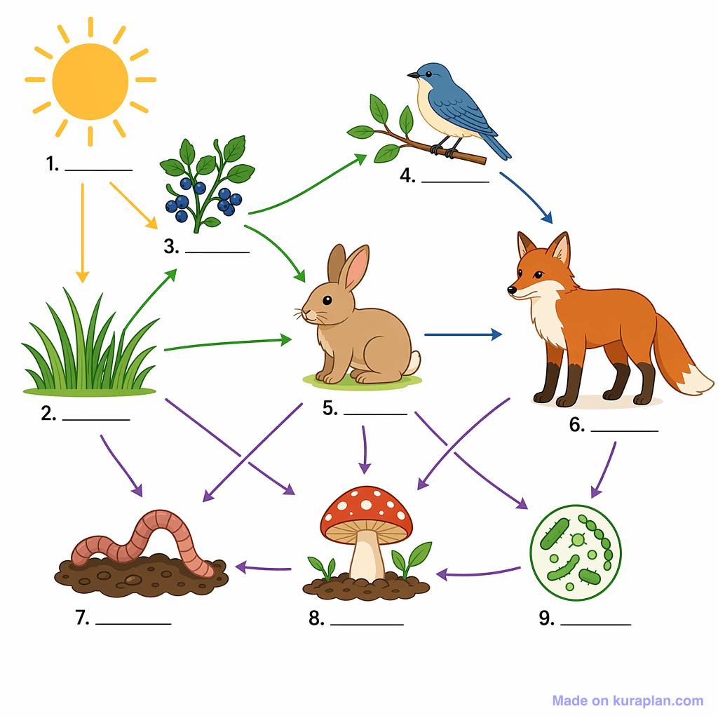 Ecosystem Food Web (detailed, unlabeled)
