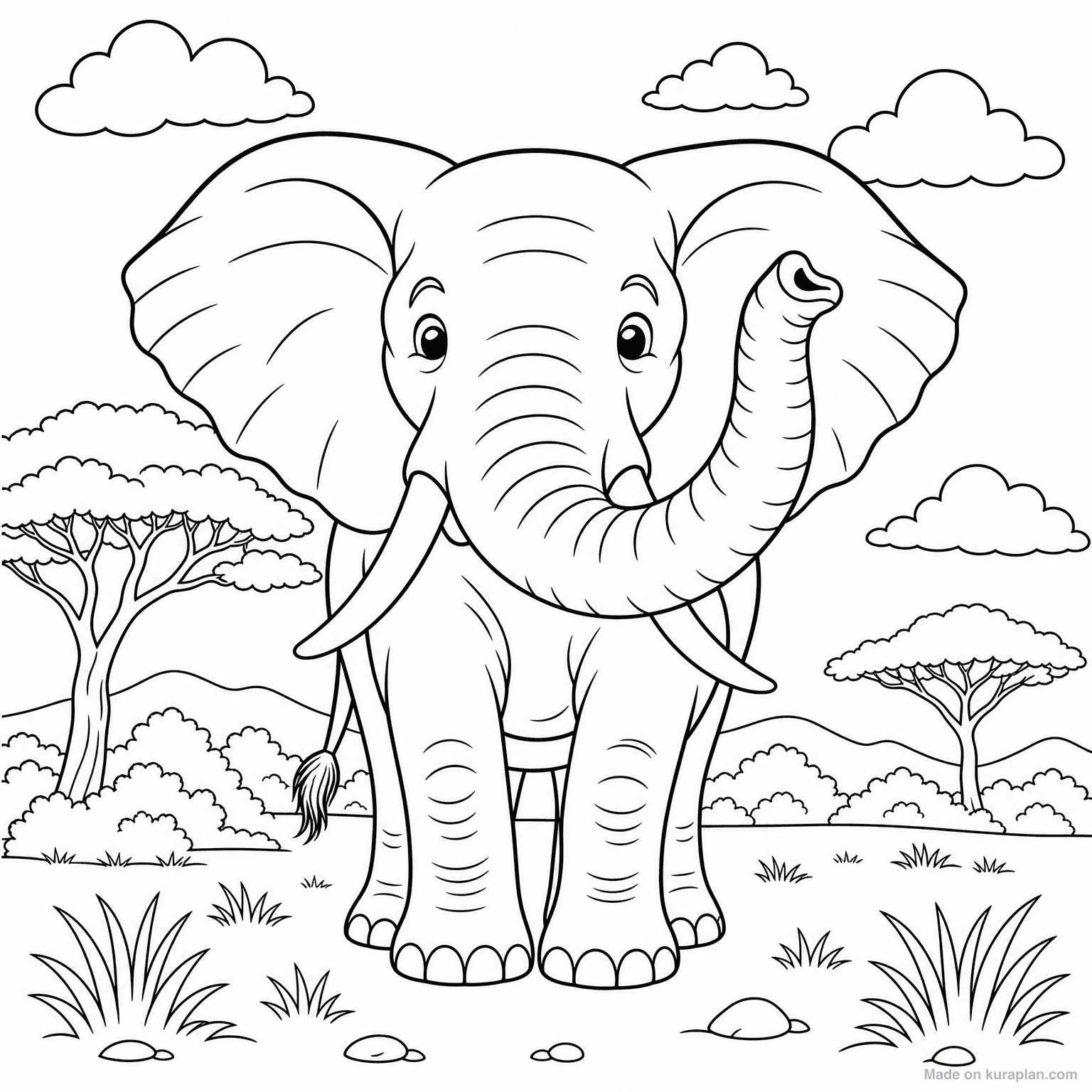 African Elephant with Tusks — Coloring Page