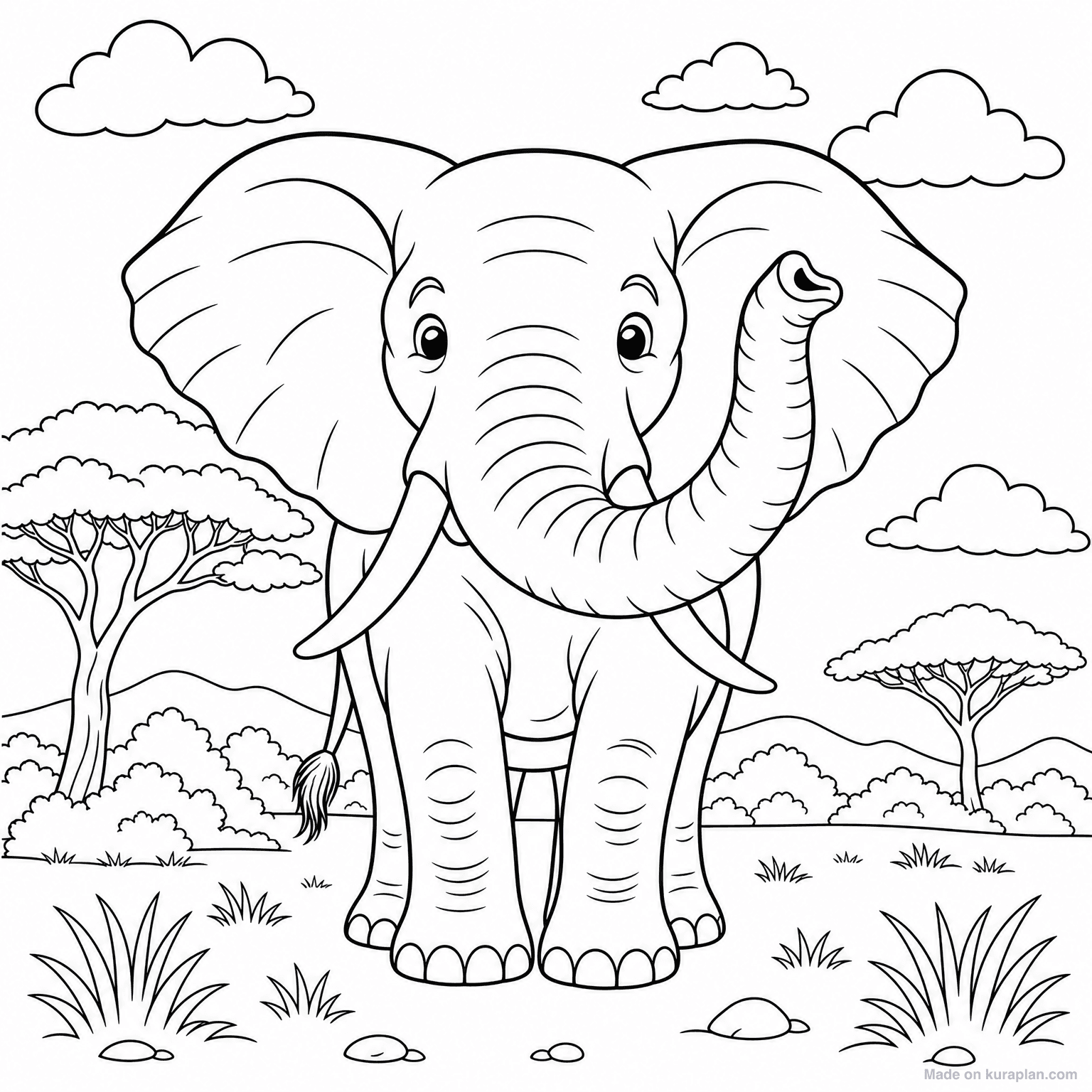 African Elephant with Tusks — Coloring Page