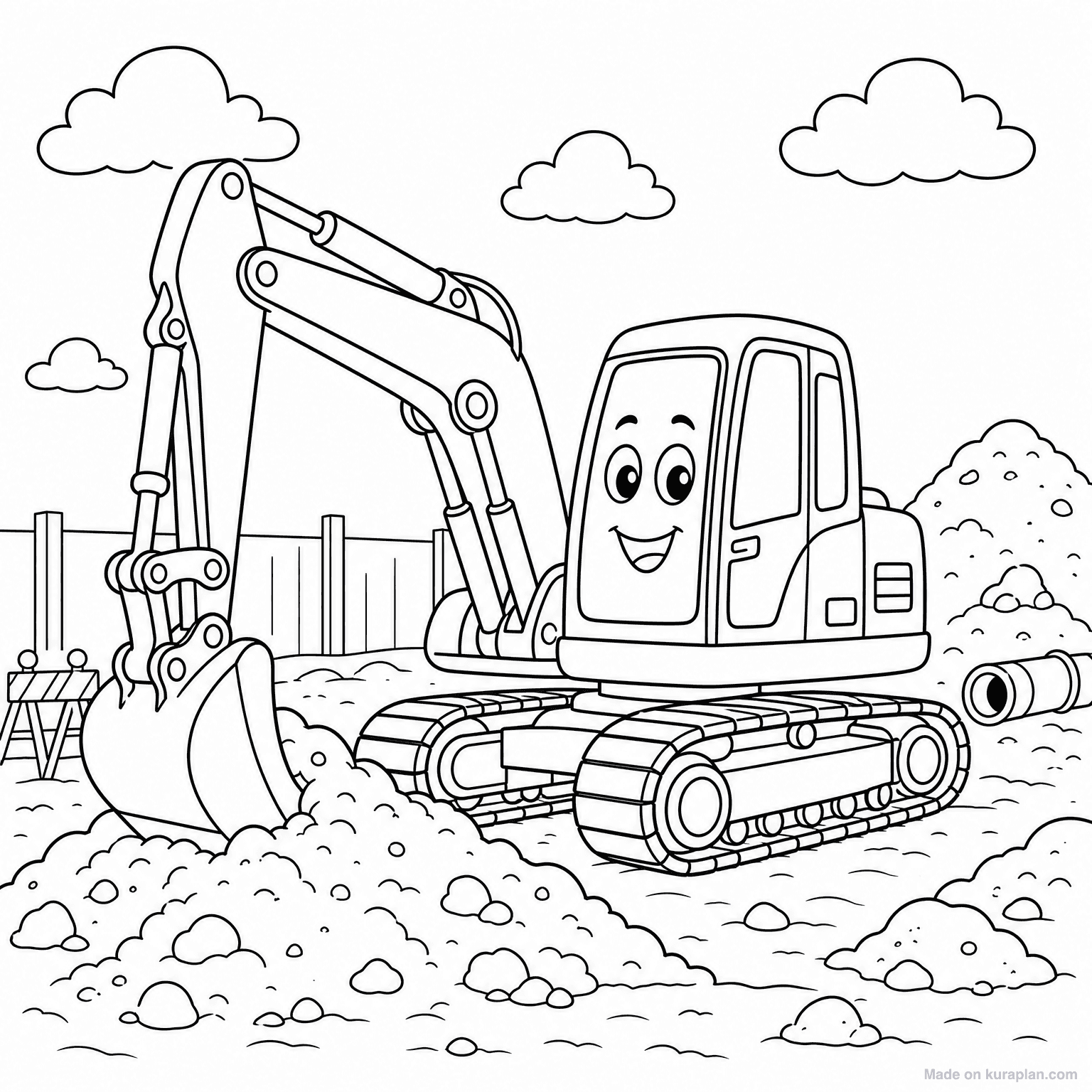 Excavator Digging — Coloring Page