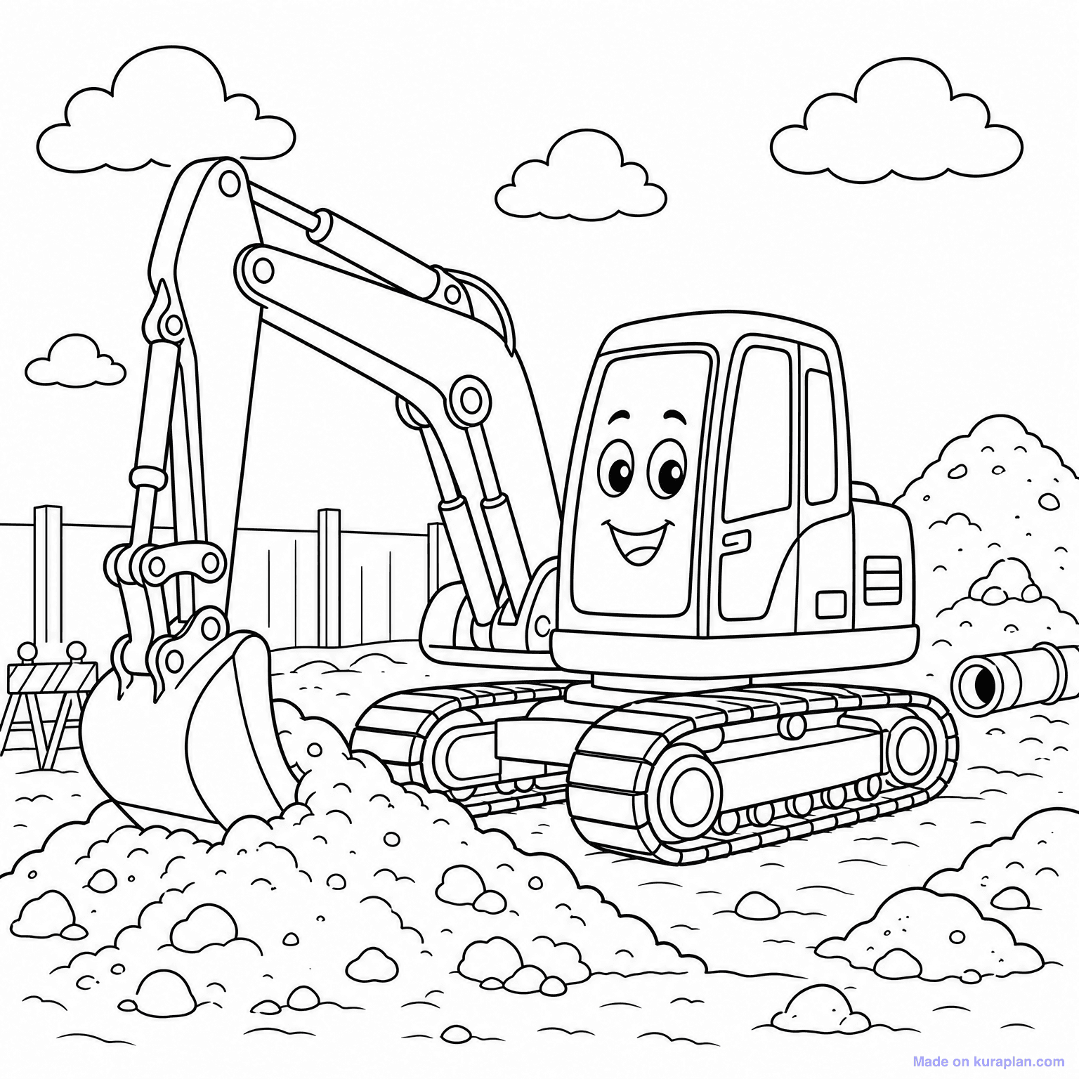 Excavator Digging — Coloring Page