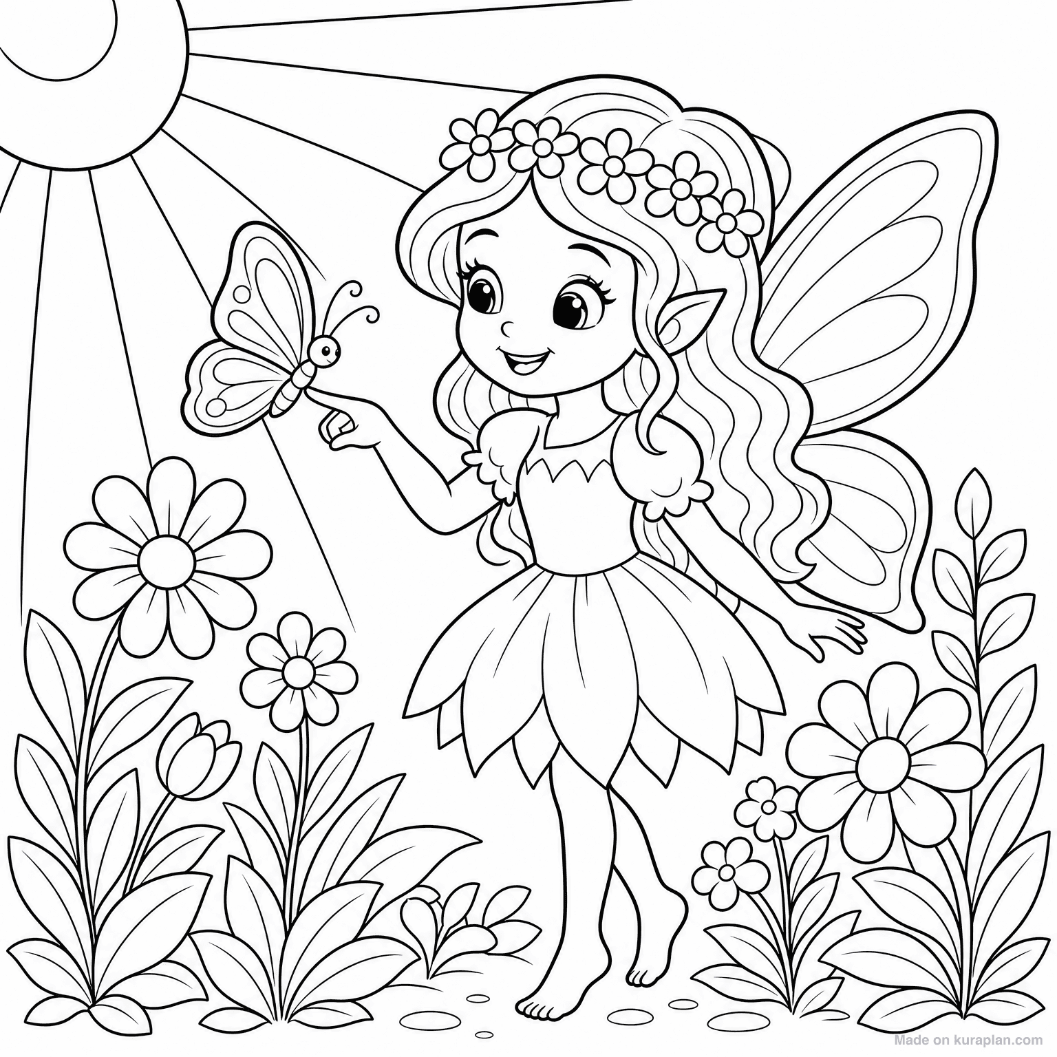 Fairy with Butterfly — Coloring Page