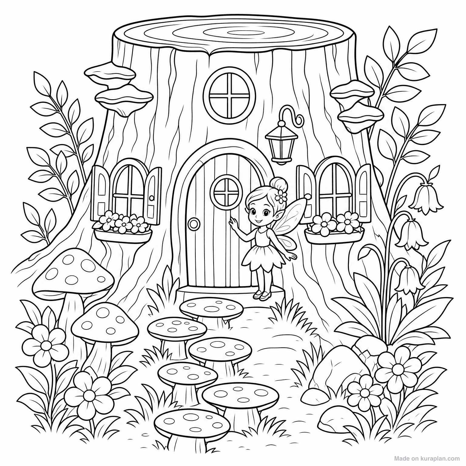 Fairy House in Tree — Coloring Page
