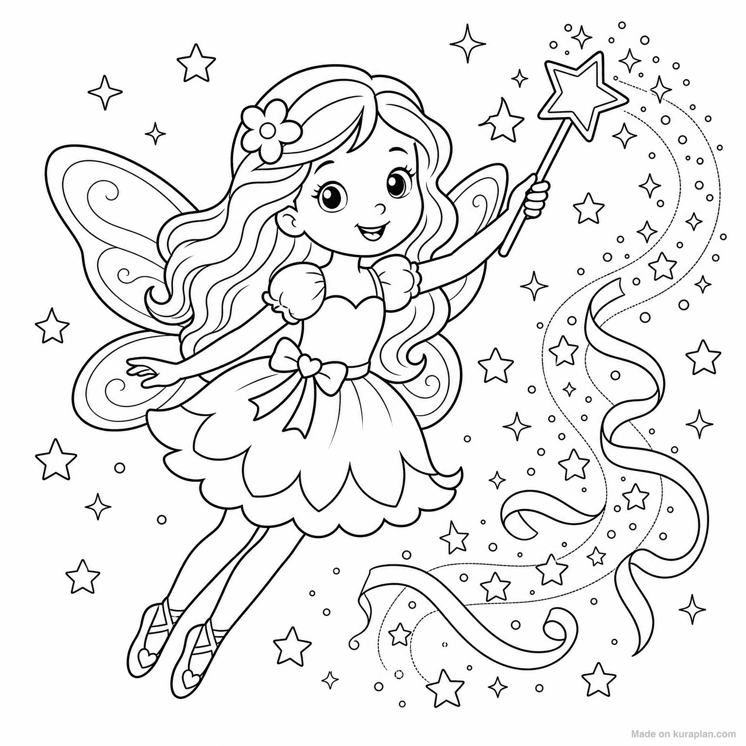 Fairy with Magic Wand — Coloring Page