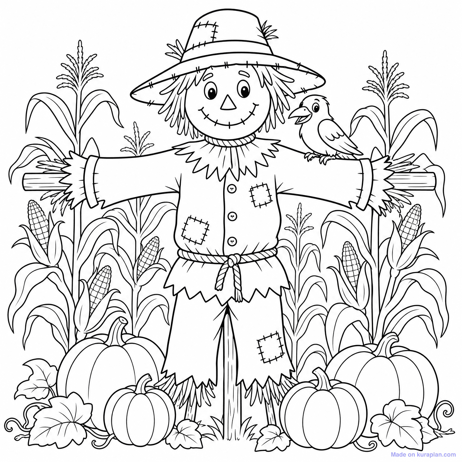 Friendly Scarecrow in Field — Coloring Page