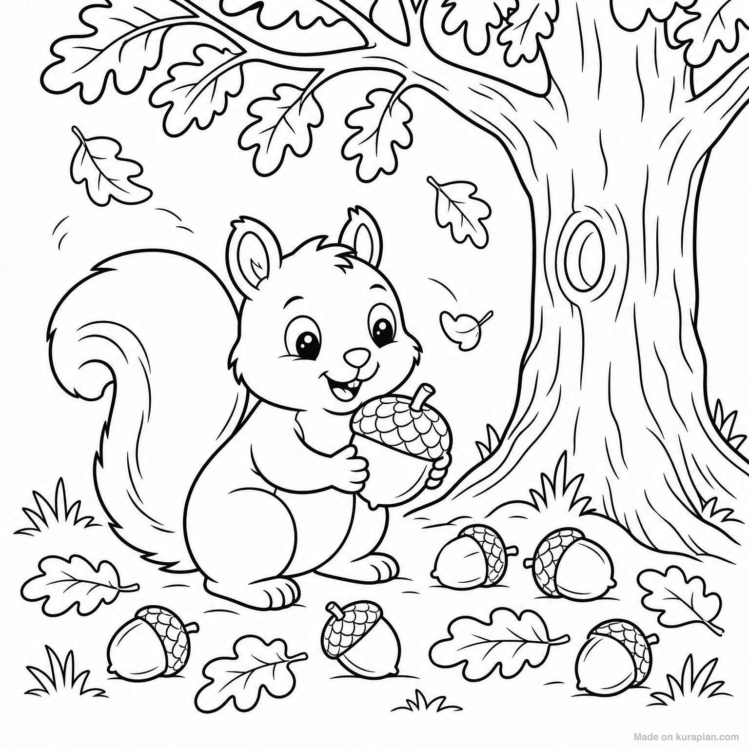 Squirrel Gathering Acorns — Coloring Page