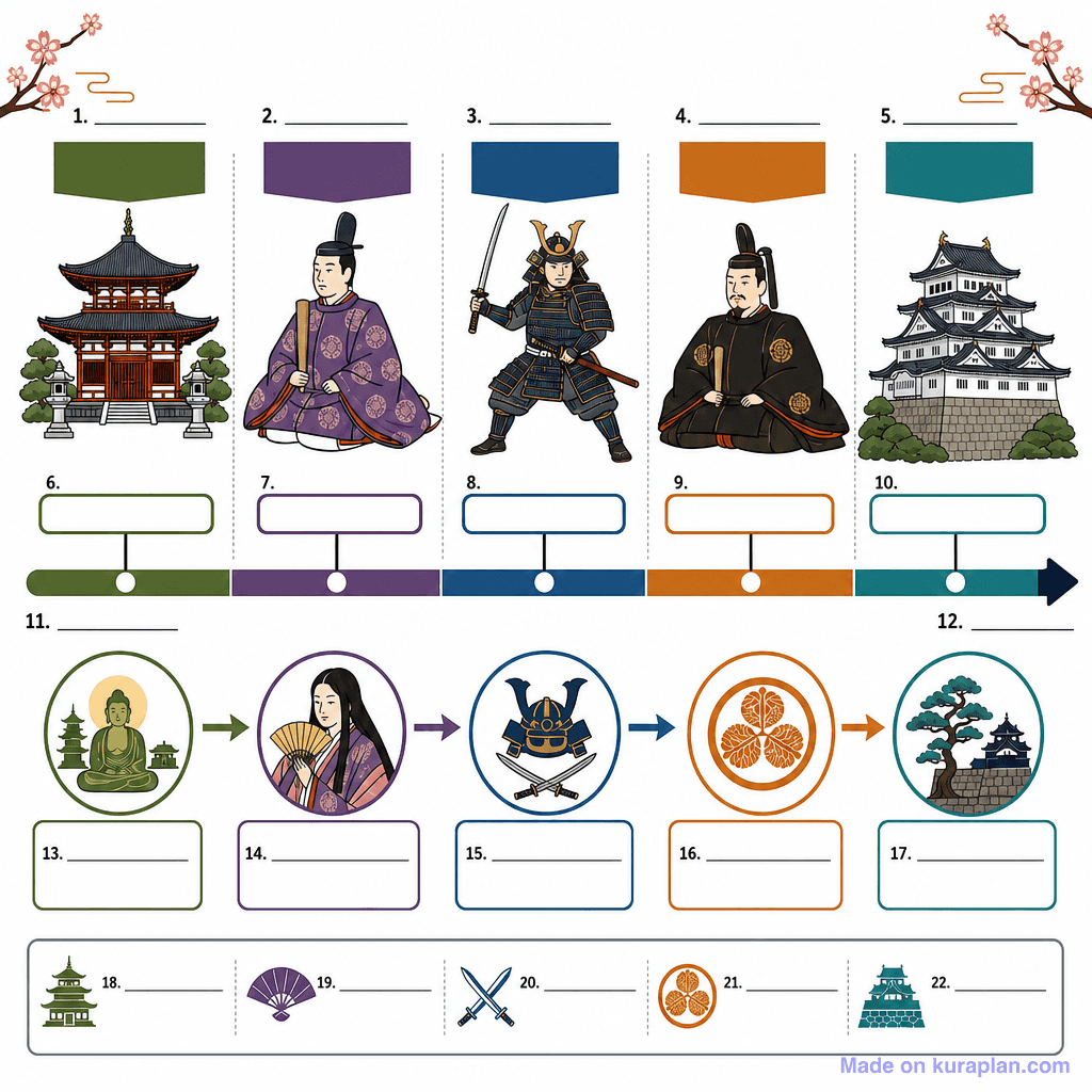 Timeline of Japanese Feudal Periods (detailed, unlabeled)