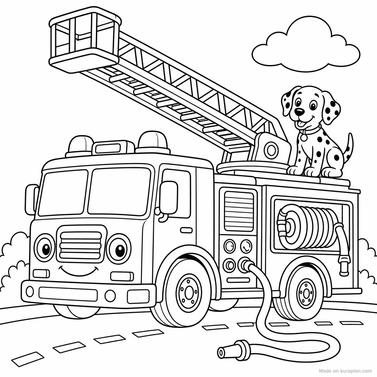 Fire Engine with Ladder — Coloring Page