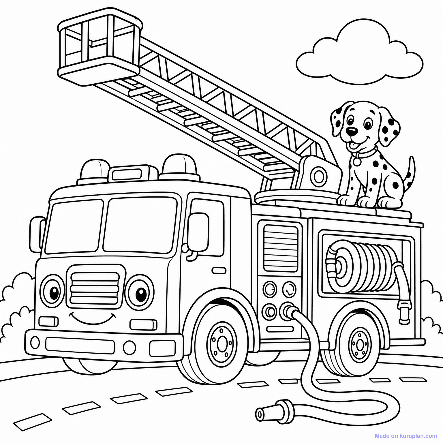 Fire Engine with Ladder — Coloring Page