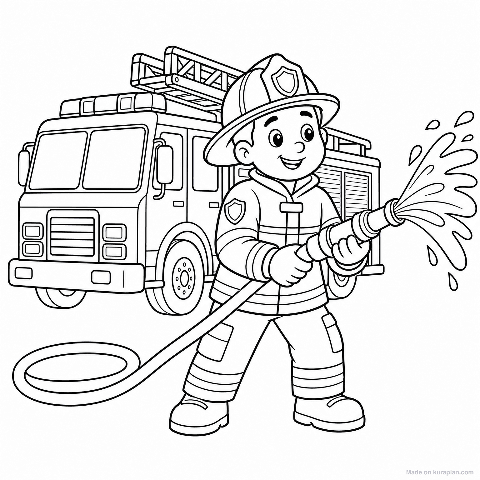 Firefighter with Hose — Coloring Page