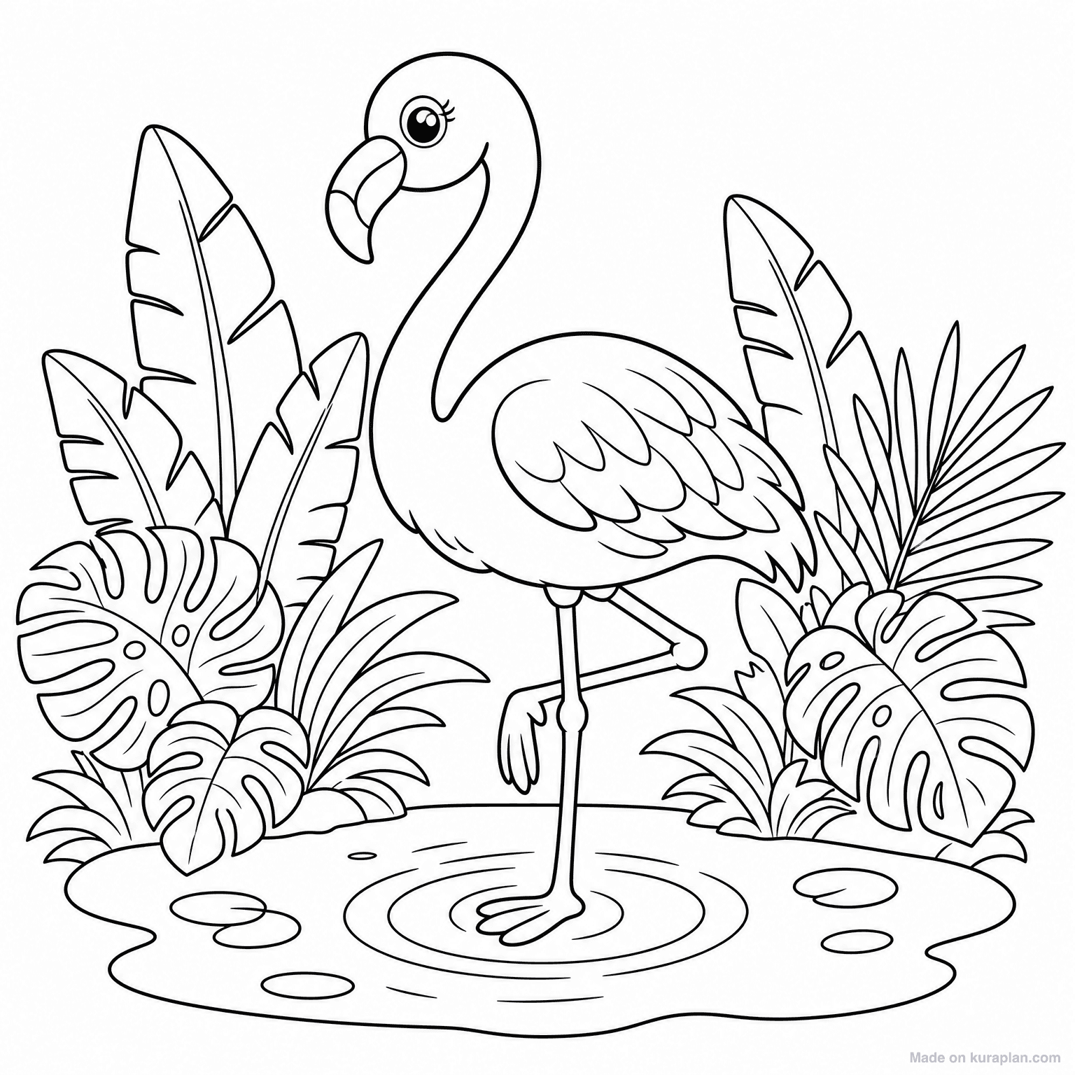 Pink Flamingo on One Leg — Coloring Page