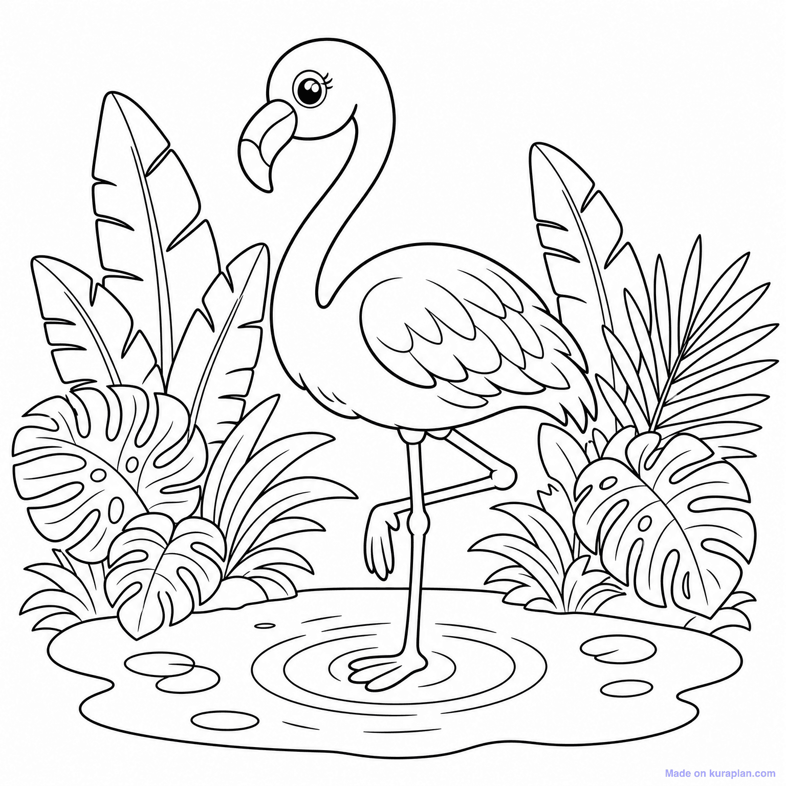 Pink Flamingo on One Leg — Coloring Page
