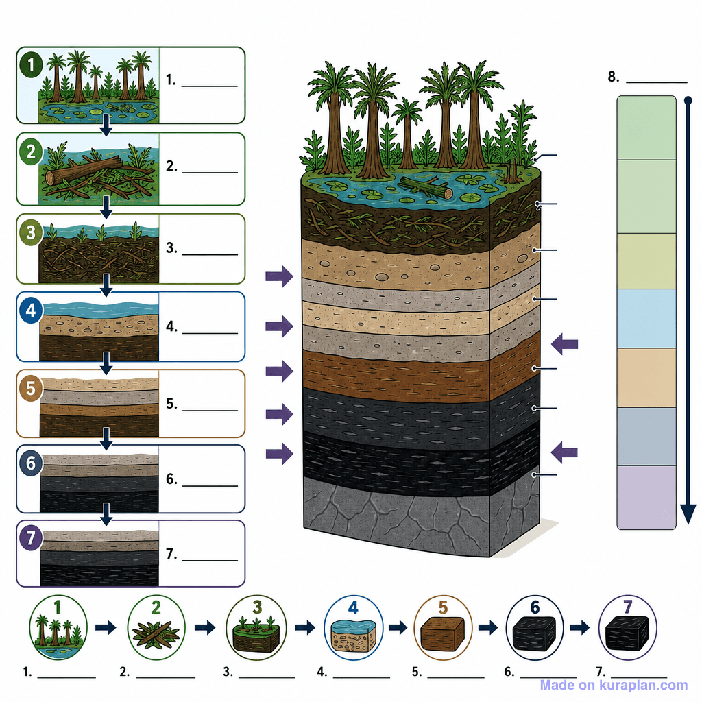 How Coal Forms: Stages of Coal Formation (detailed, unlabeled)