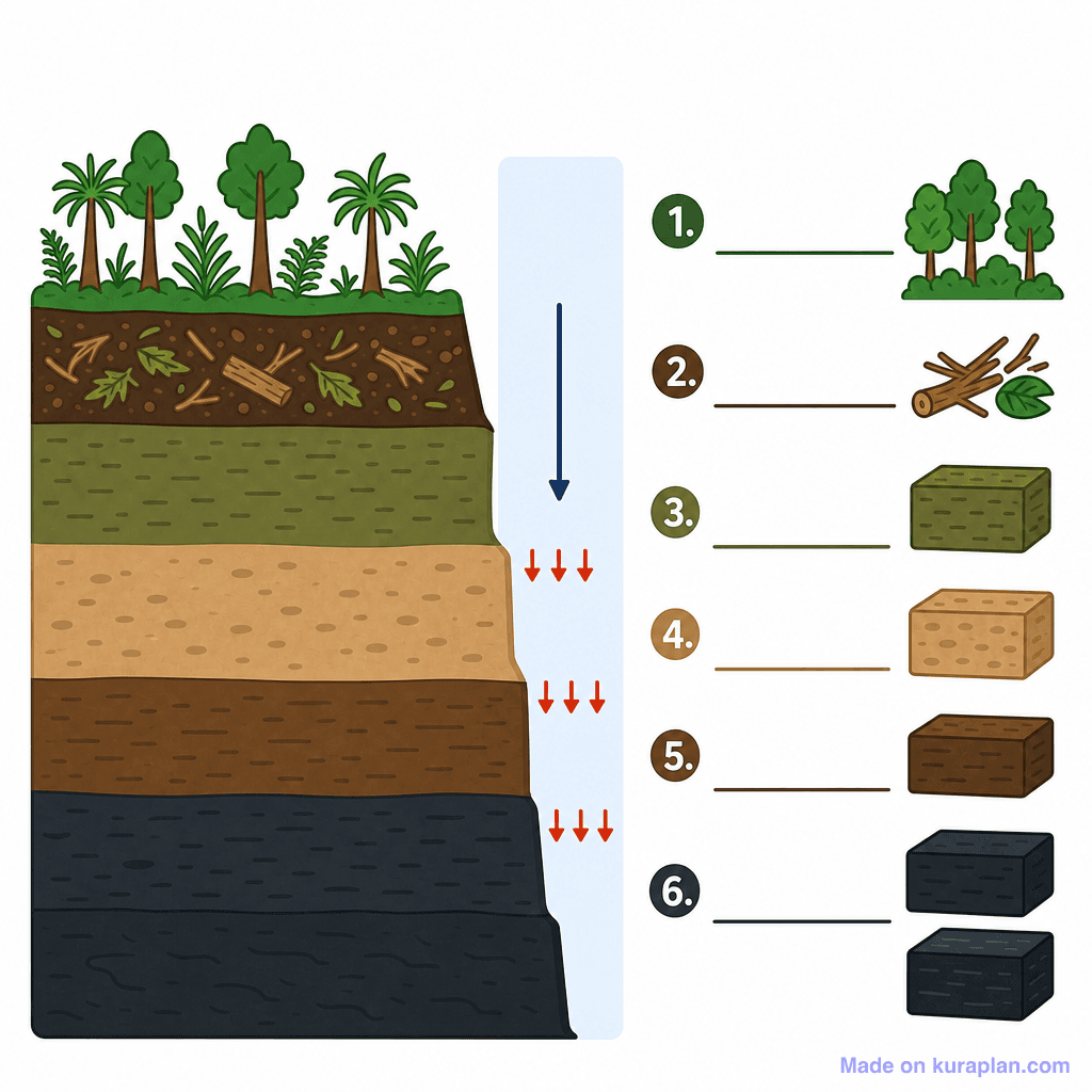 How Coal Forms: Stages of Coal Formation (simple, unlabeled)