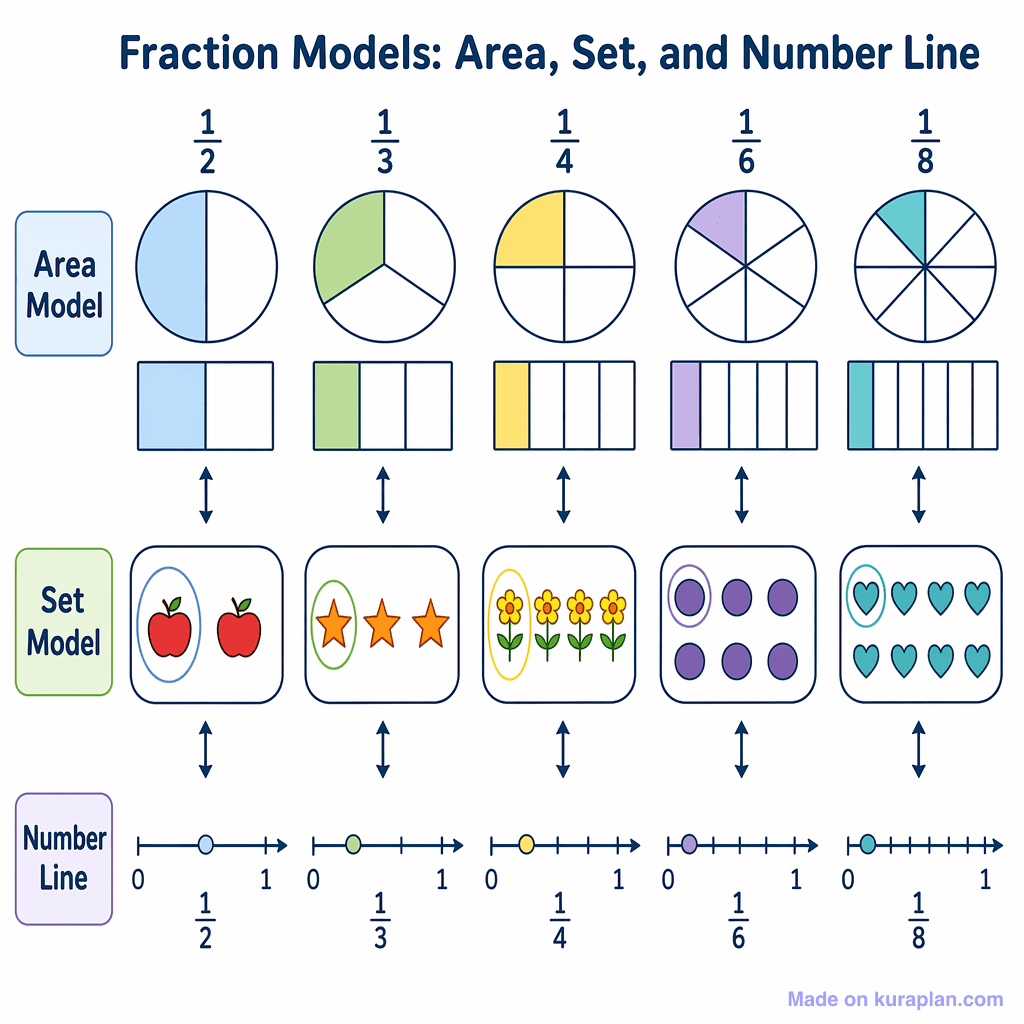 Fraction Models: Area, Set, and Number Line (simple)