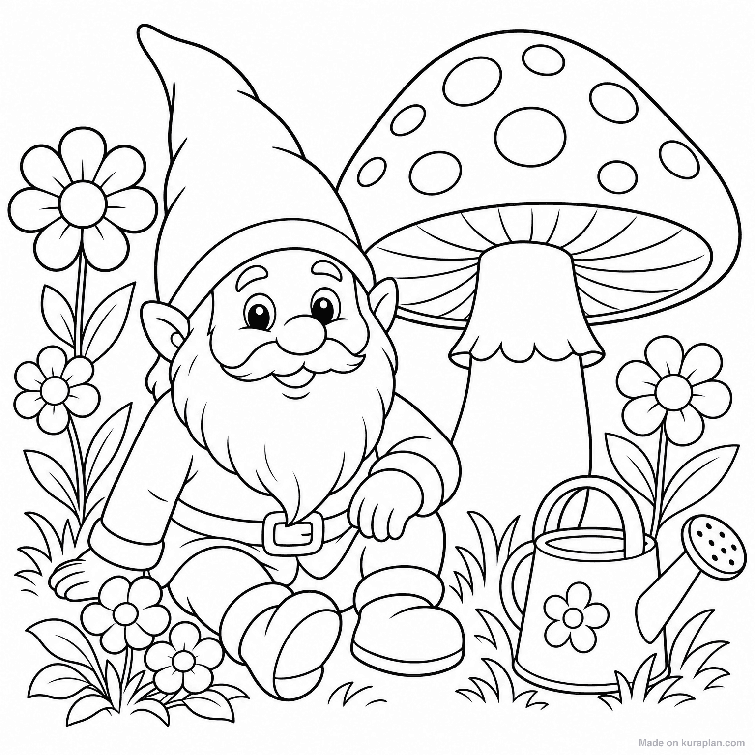 Garden Gnome with Mushroom — Coloring Page