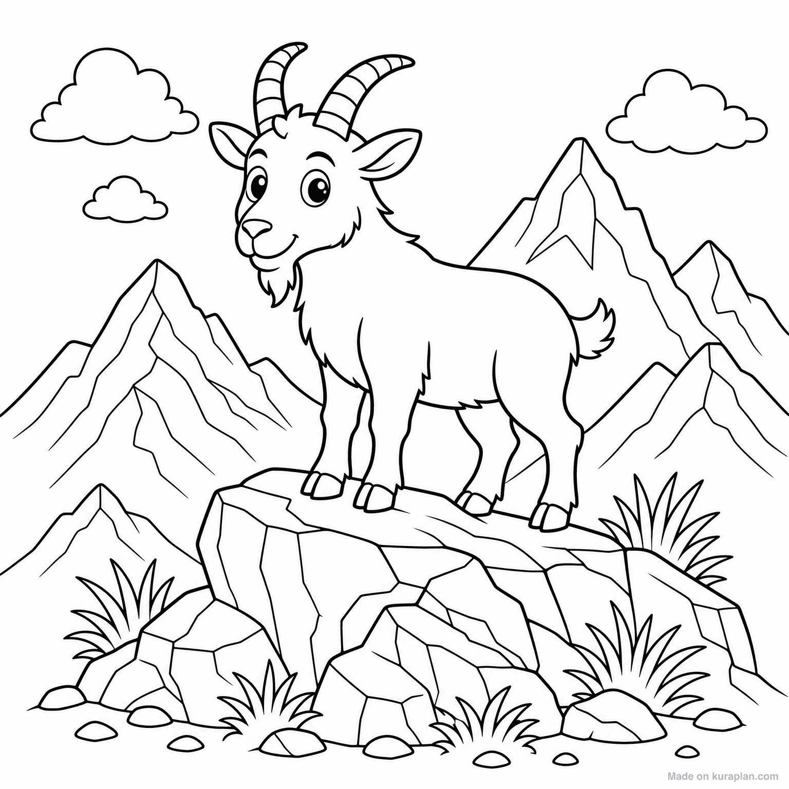 Mountain Goat on Rocks — Coloring Page