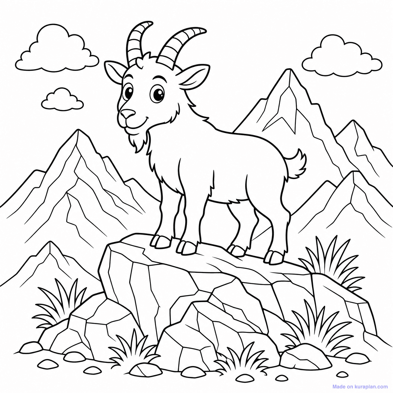 Mountain Goat on Rocks — Coloring Page