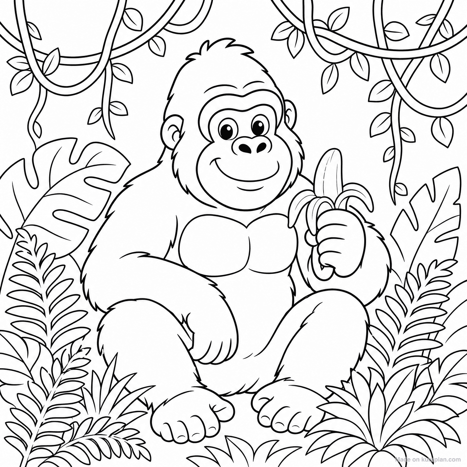 Gorilla in Jungle — Coloring Page