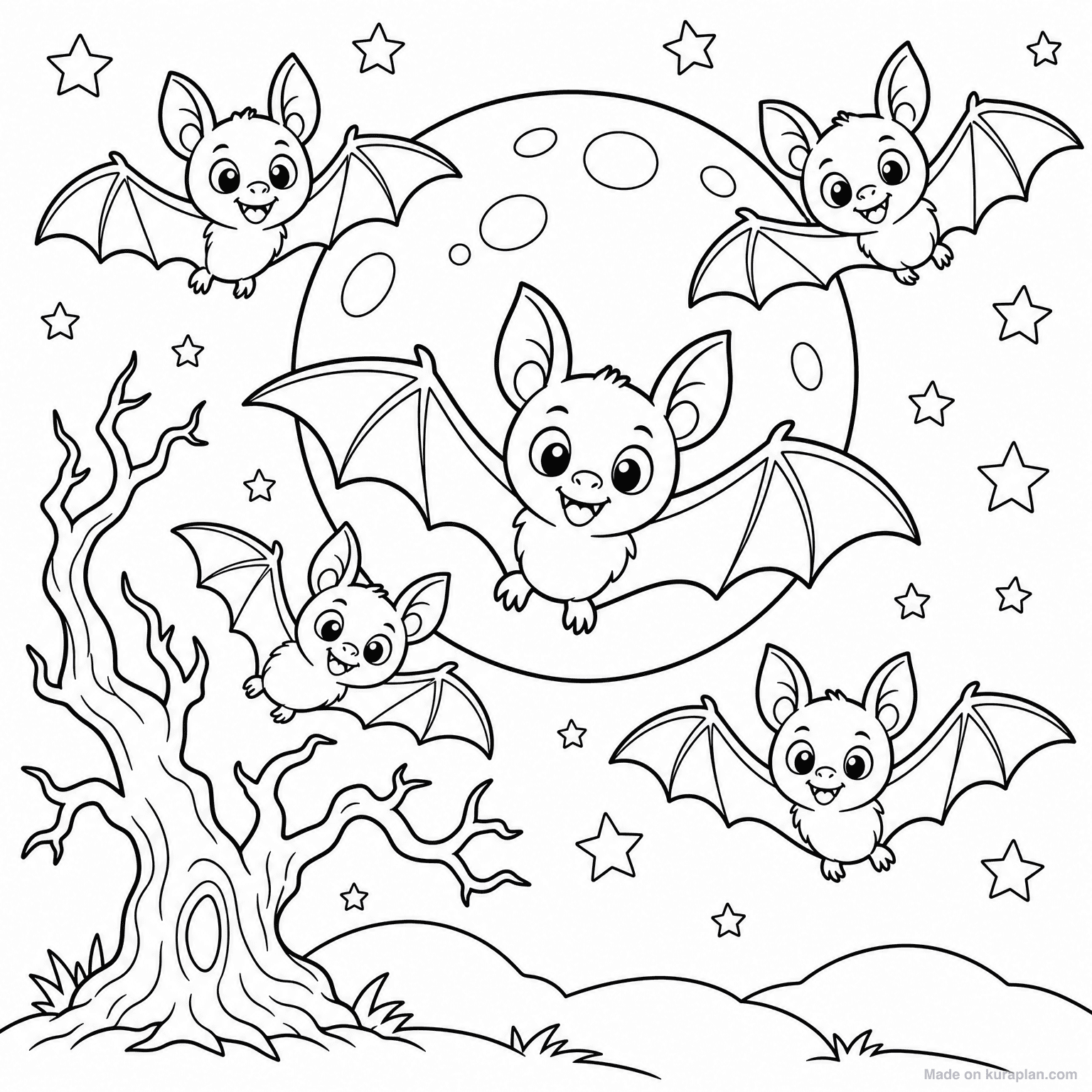Bats Flying at Night — Coloring Page