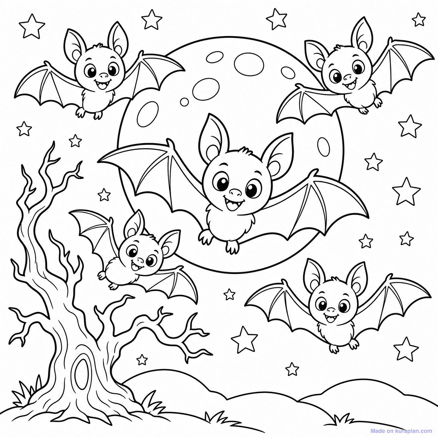 Bats Flying at Night — Coloring Page