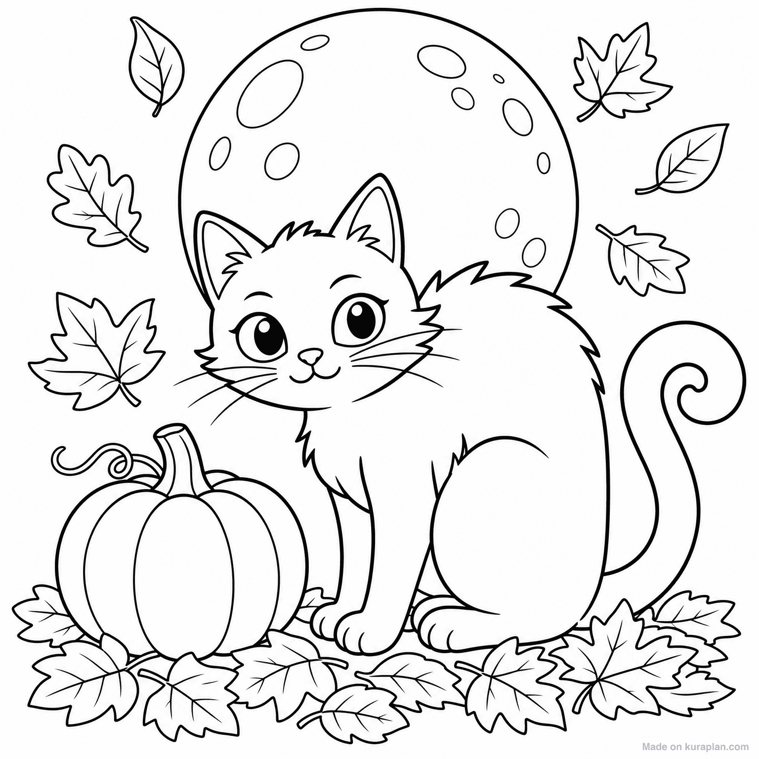 Black Cat with Pumpkin — Coloring Page