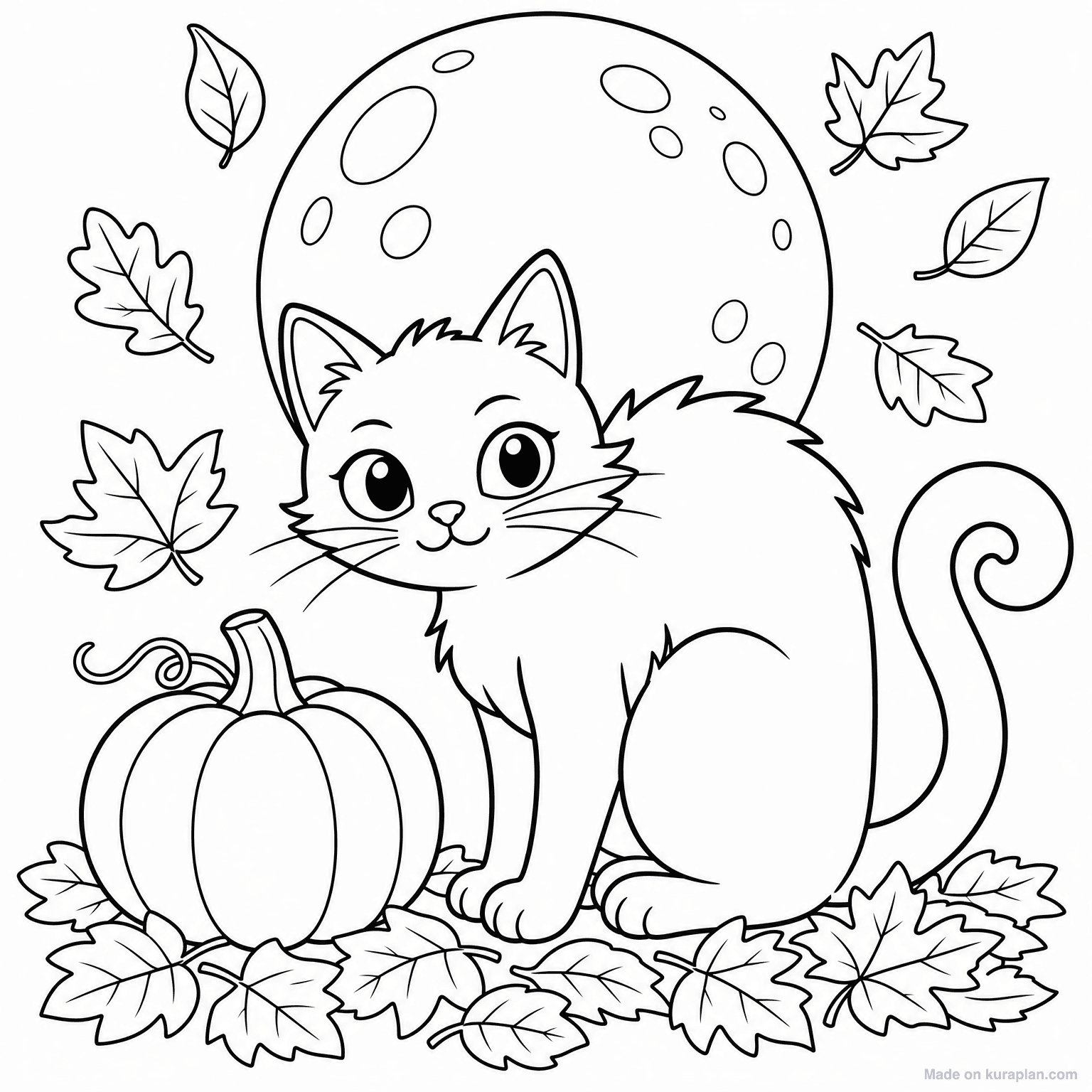Black Cat with Pumpkin — Coloring Page