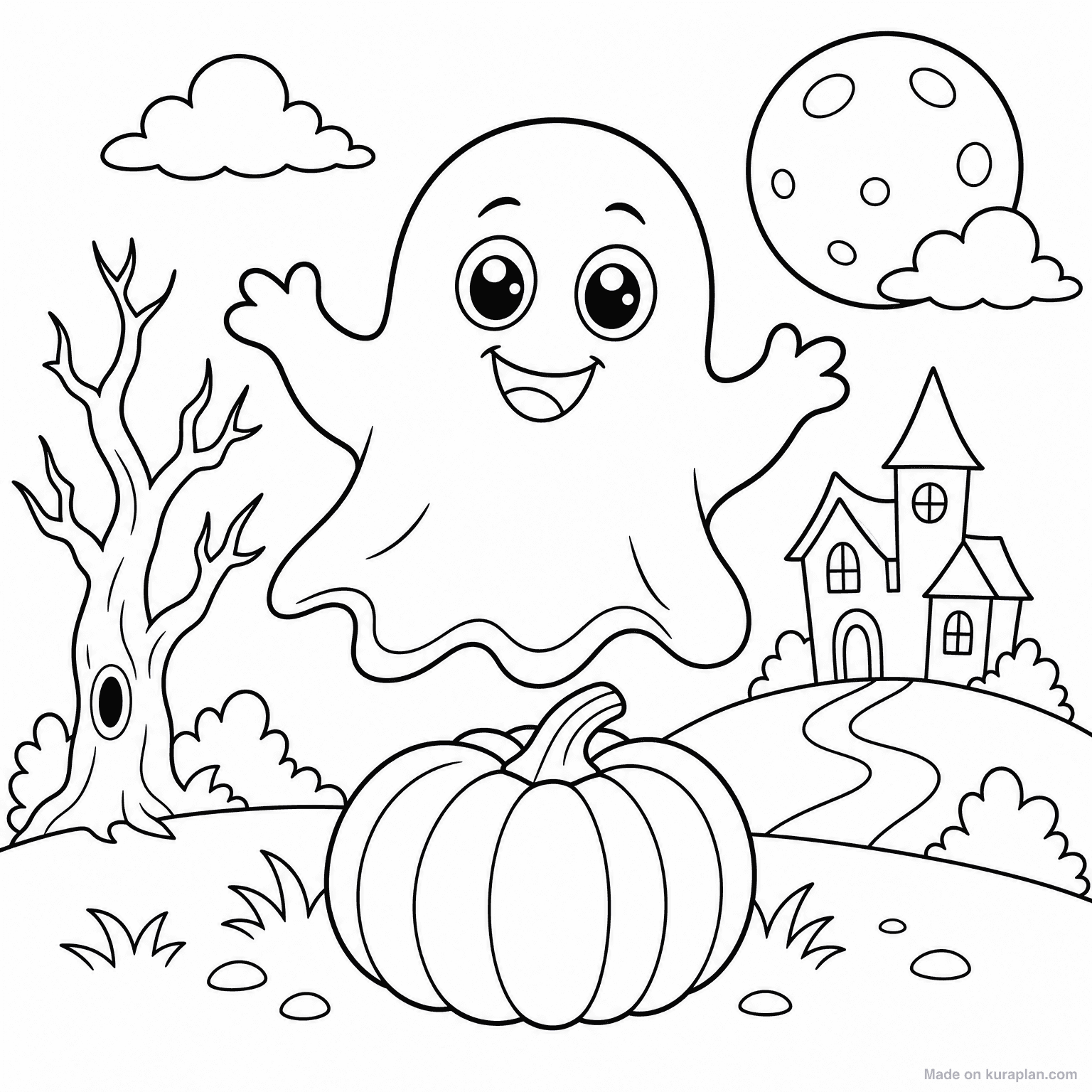 Friendly Cartoon Ghost — Coloring Page