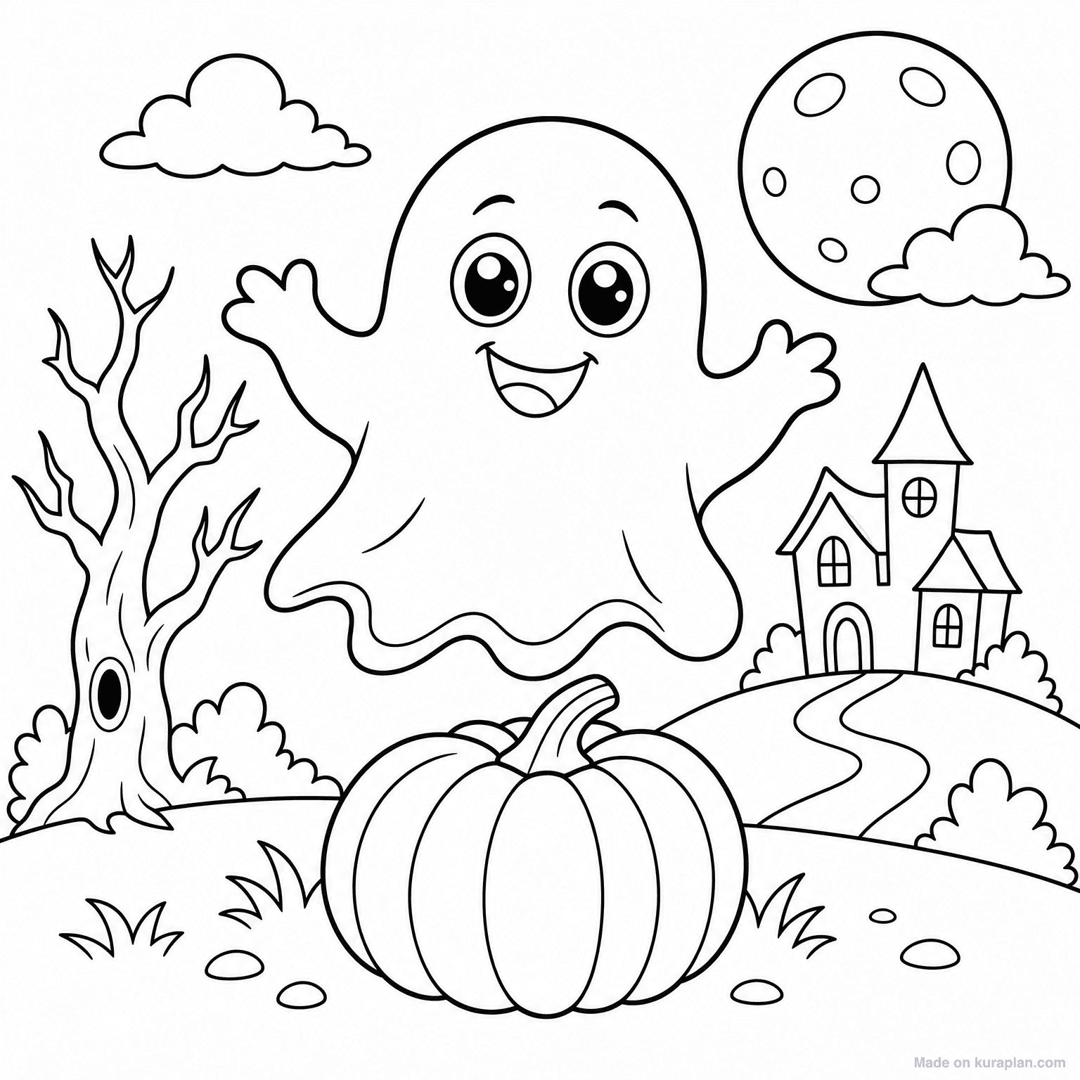 Friendly Cartoon Ghost — Coloring Page