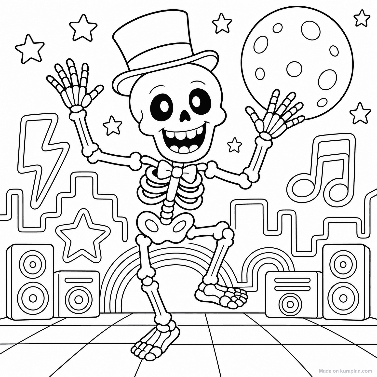 Friendly Dancing Skeleton — Coloring Page