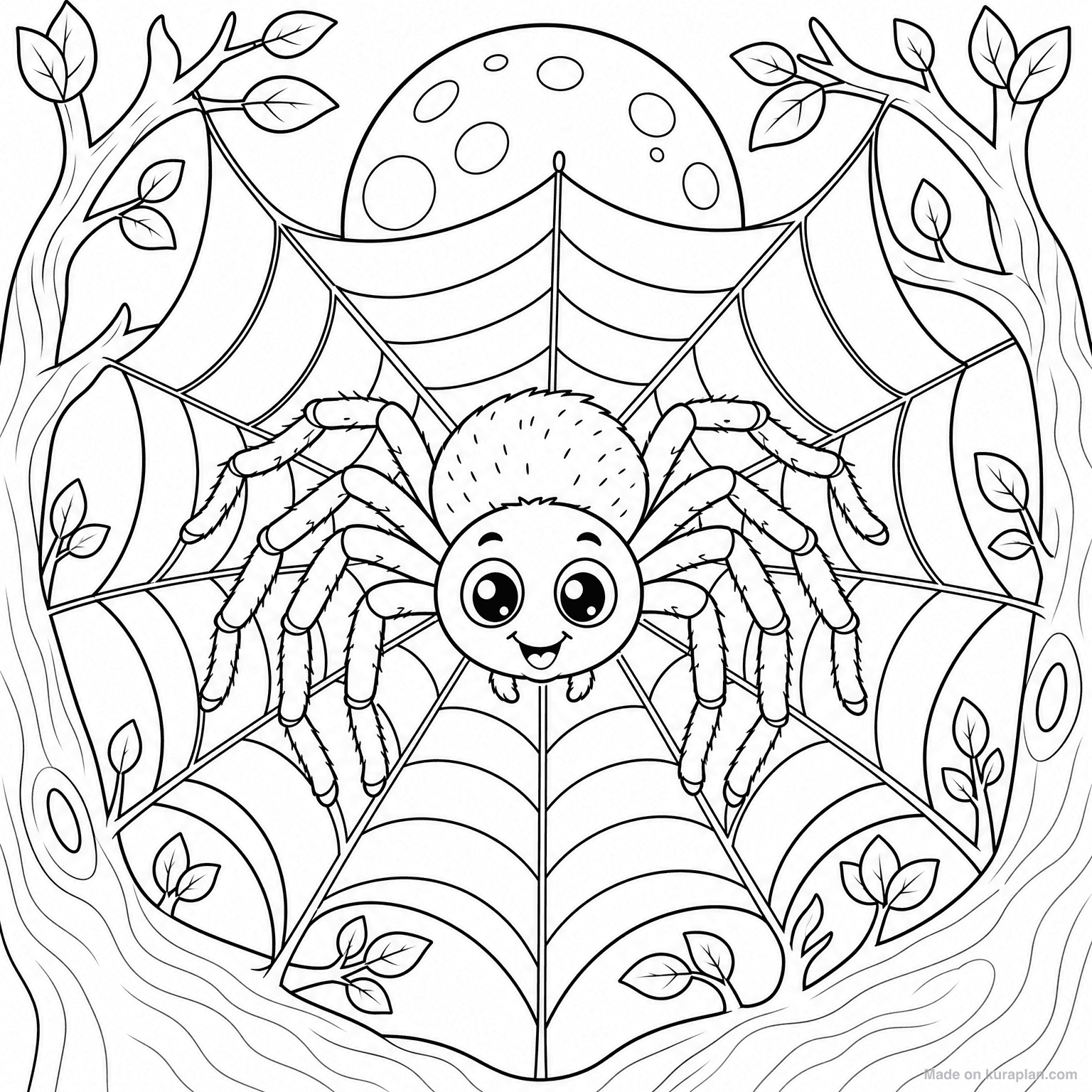 Spider on Web — Coloring Page