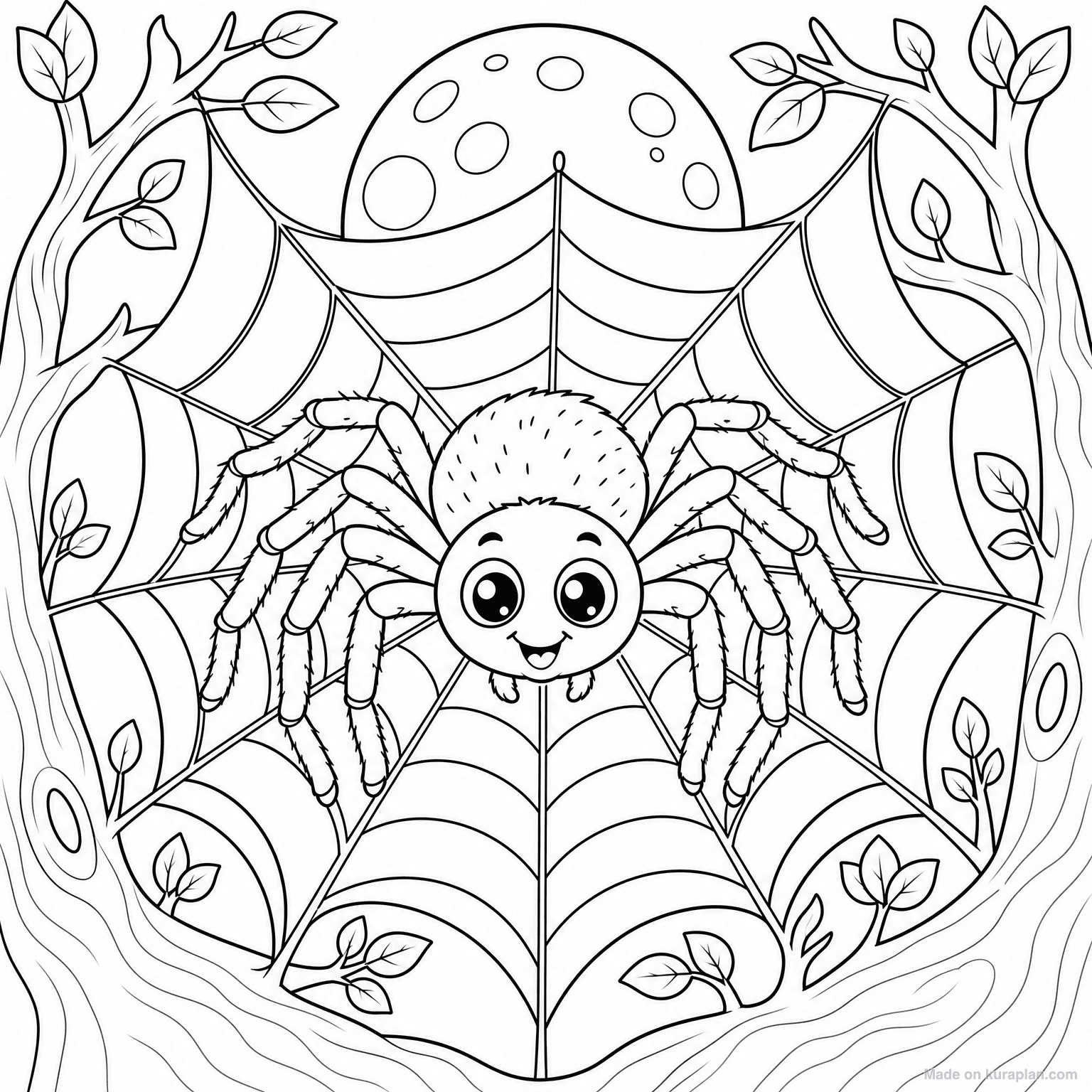 Spider on Web — Coloring Page