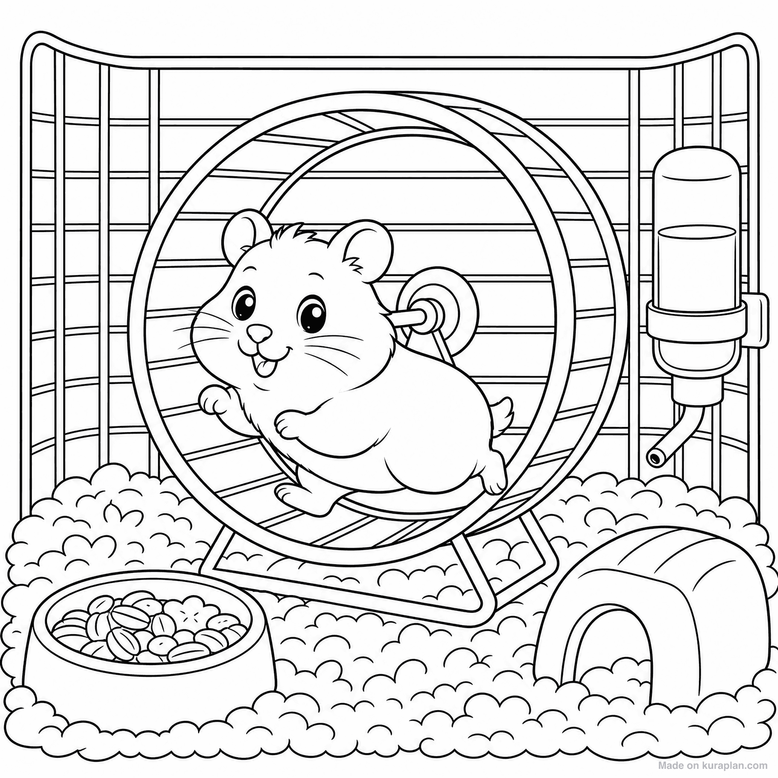 Hamster Running in Wheel — Coloring Page
