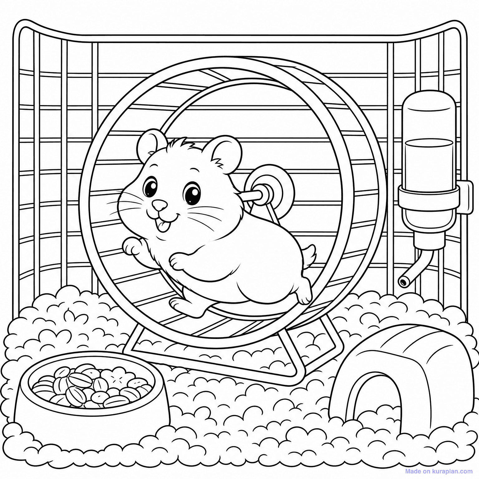 Hamster Running in Wheel — Coloring Page