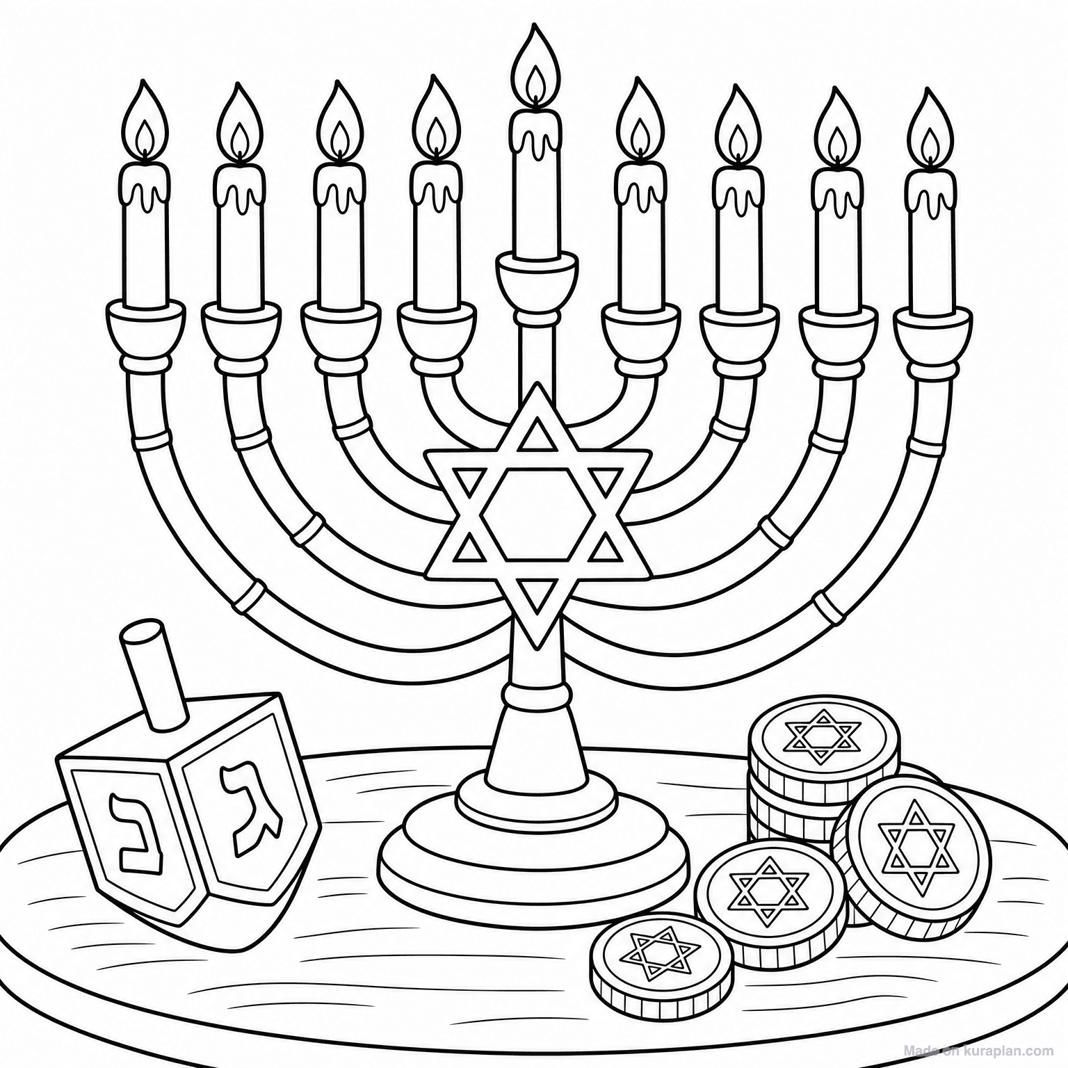 Hanukkah Menorah — Coloring Page