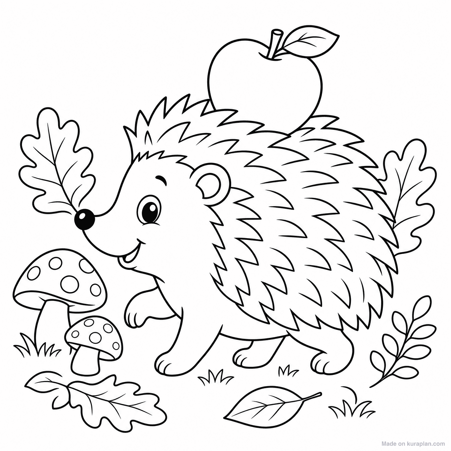 Hedgehog with Apple — Coloring Page