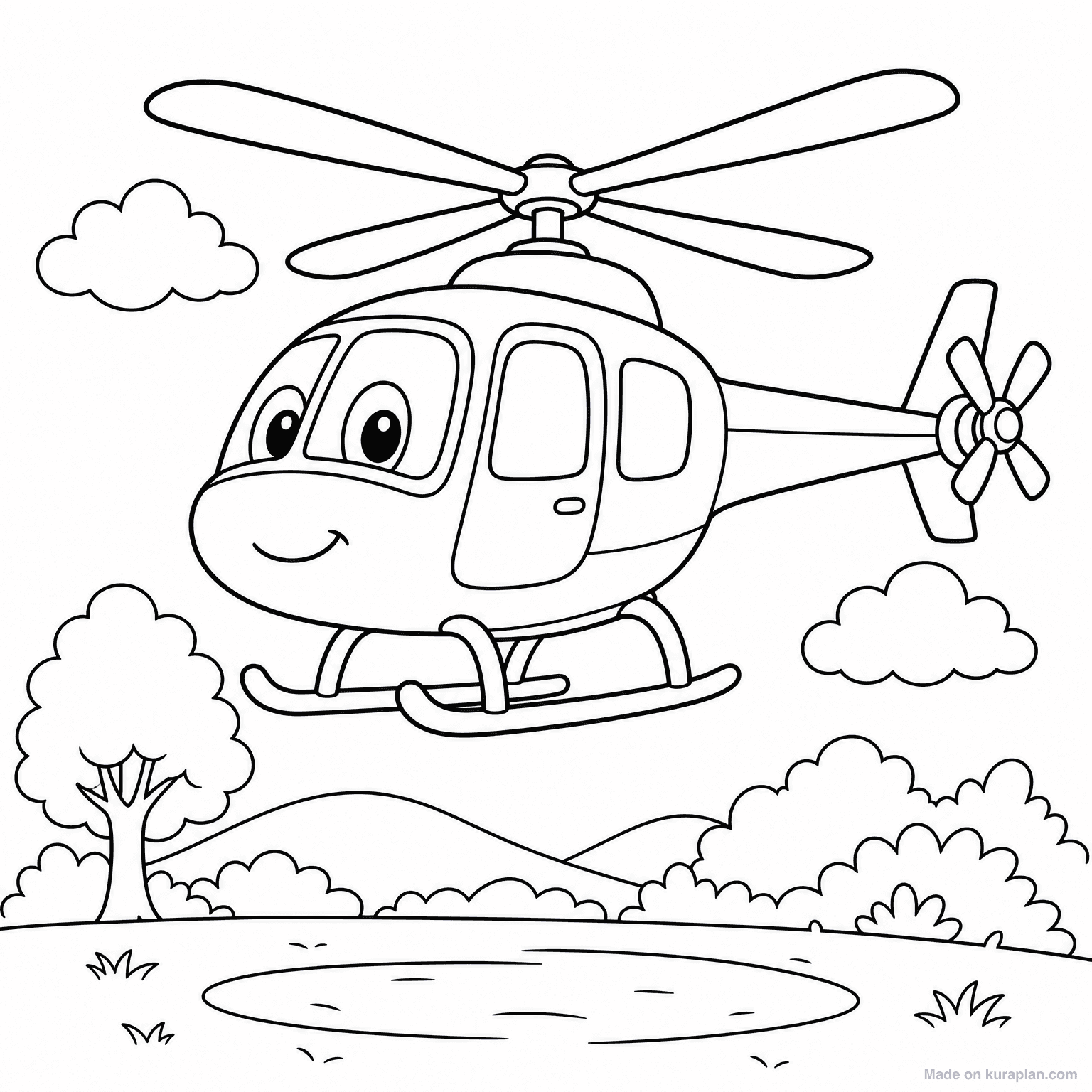 Helicopter Hovering — Coloring Page