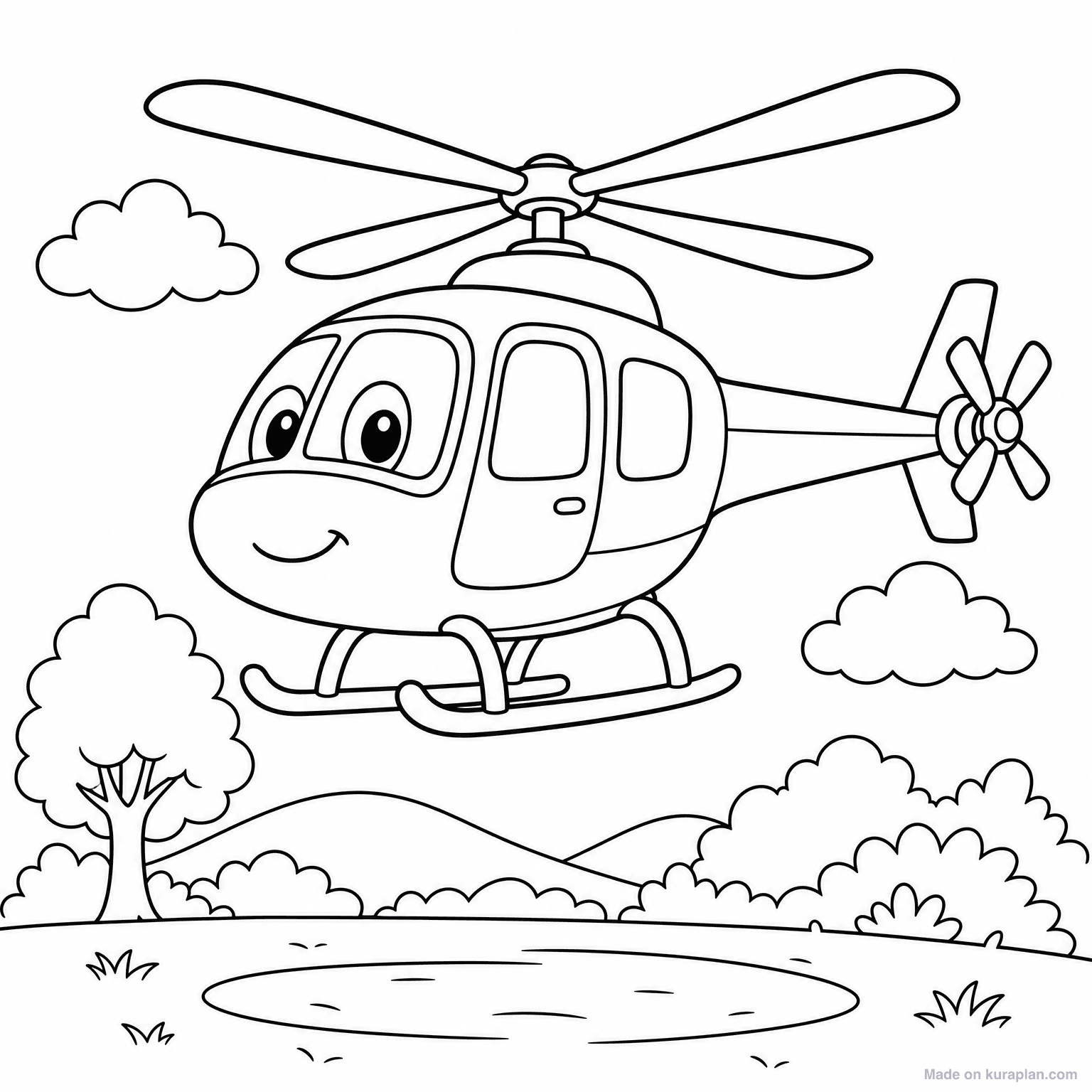 Helicopter Hovering — Coloring Page