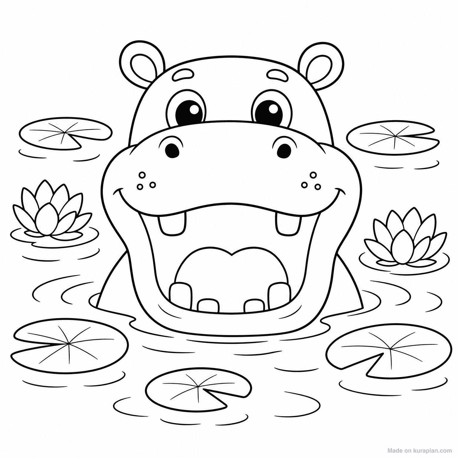 Hippo in Water — Coloring Page