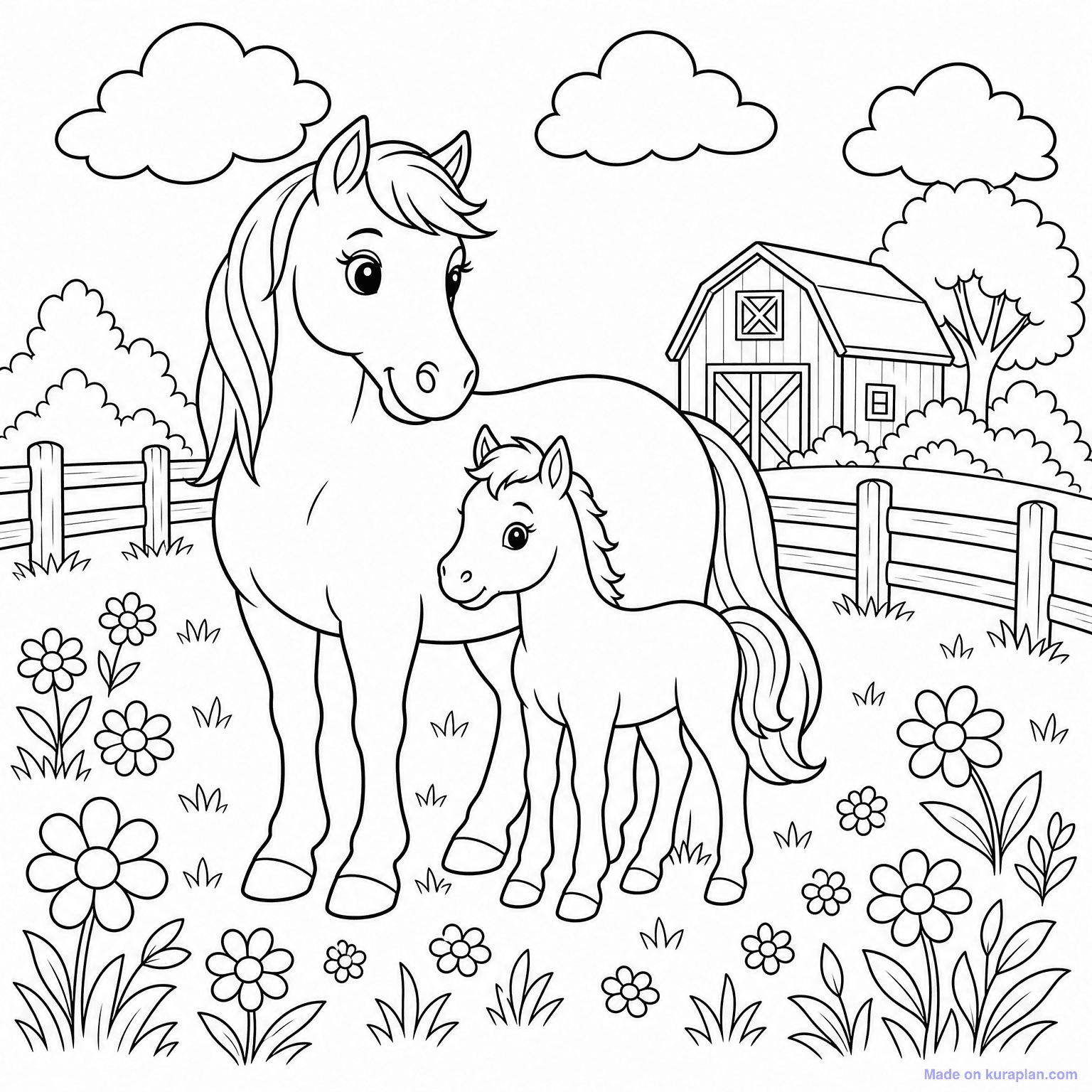 Horse and Foal — Coloring Page