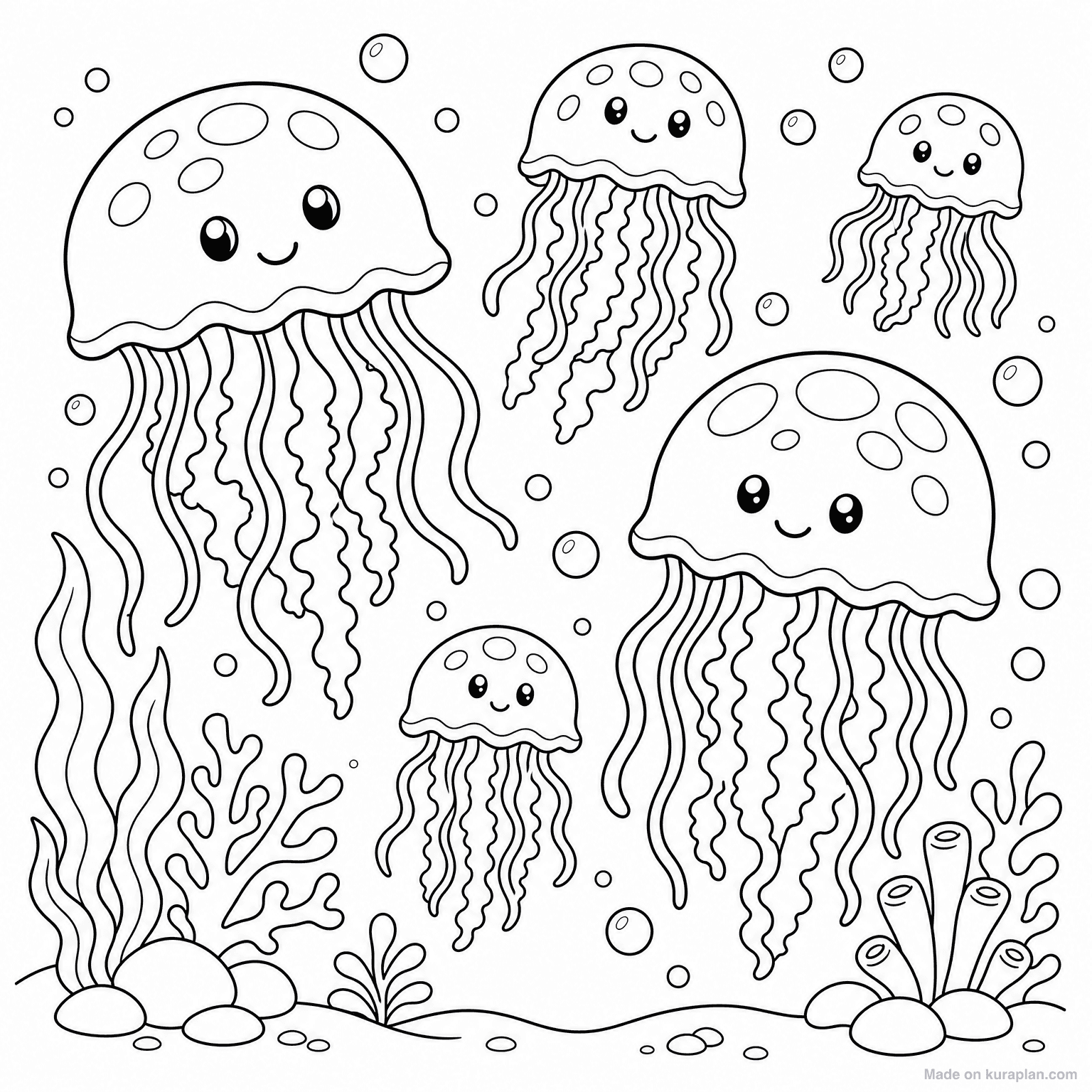 Jellyfish Floating in Ocean — Coloring Page