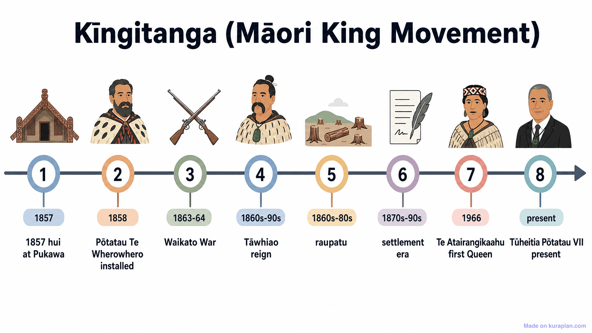 Kīngitanga (Māori King Movement) Timeline