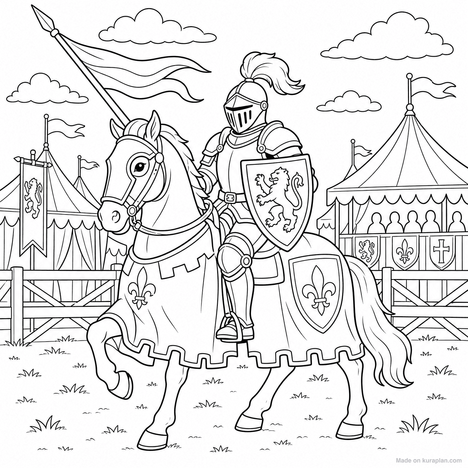 Knight on Horseback — Coloring Page