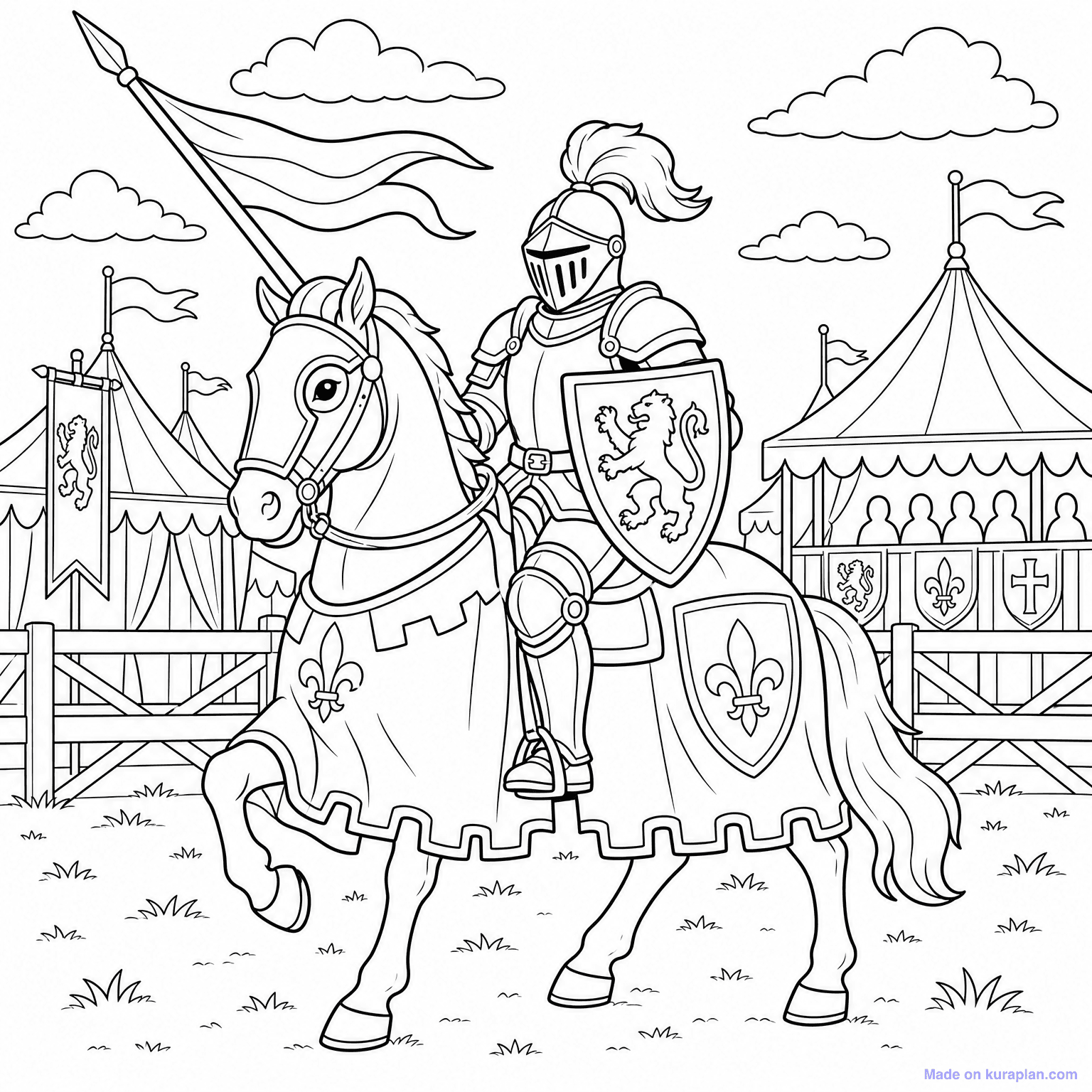 Knight on Horseback — Coloring Page