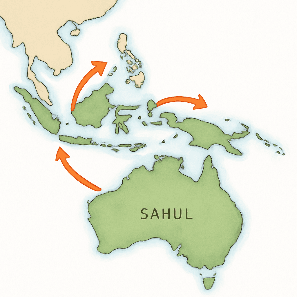 Sahul land bridge migration map