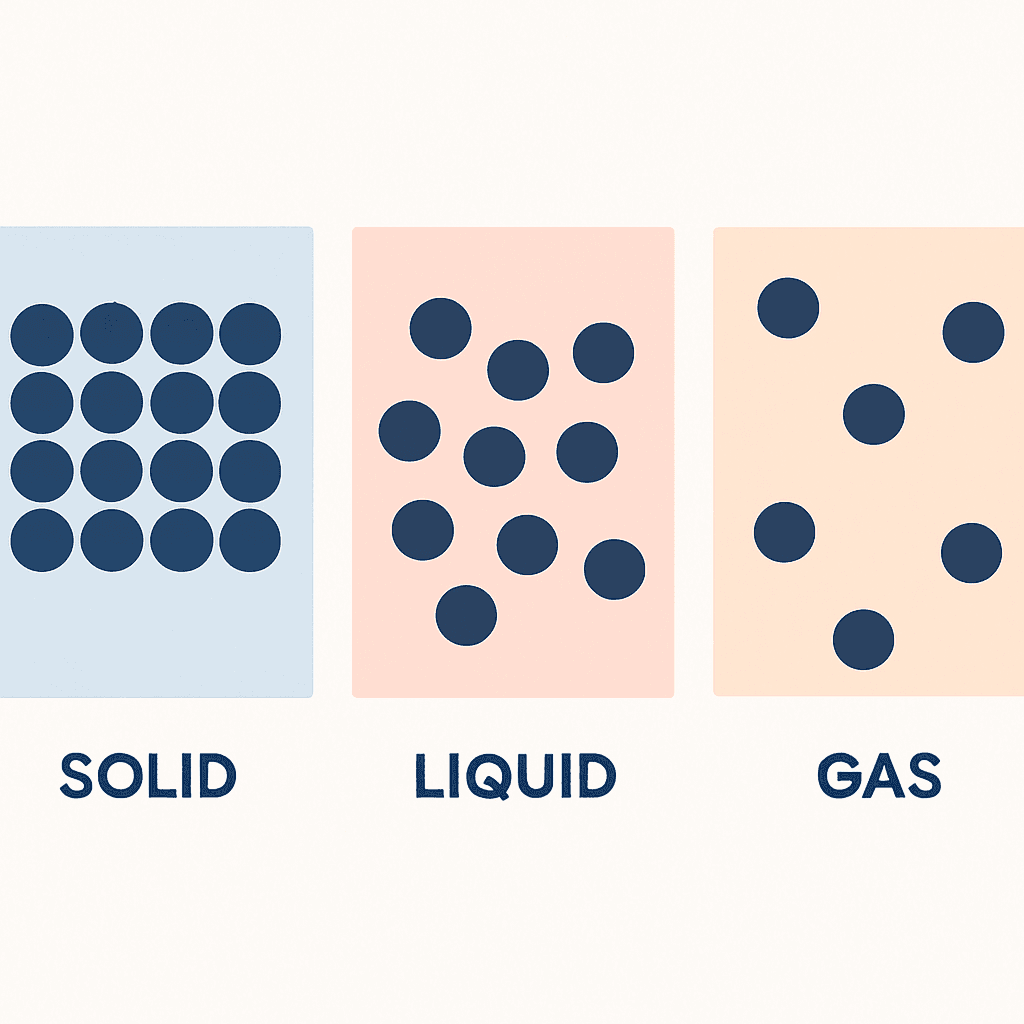 Three states of matter — particle diagrams